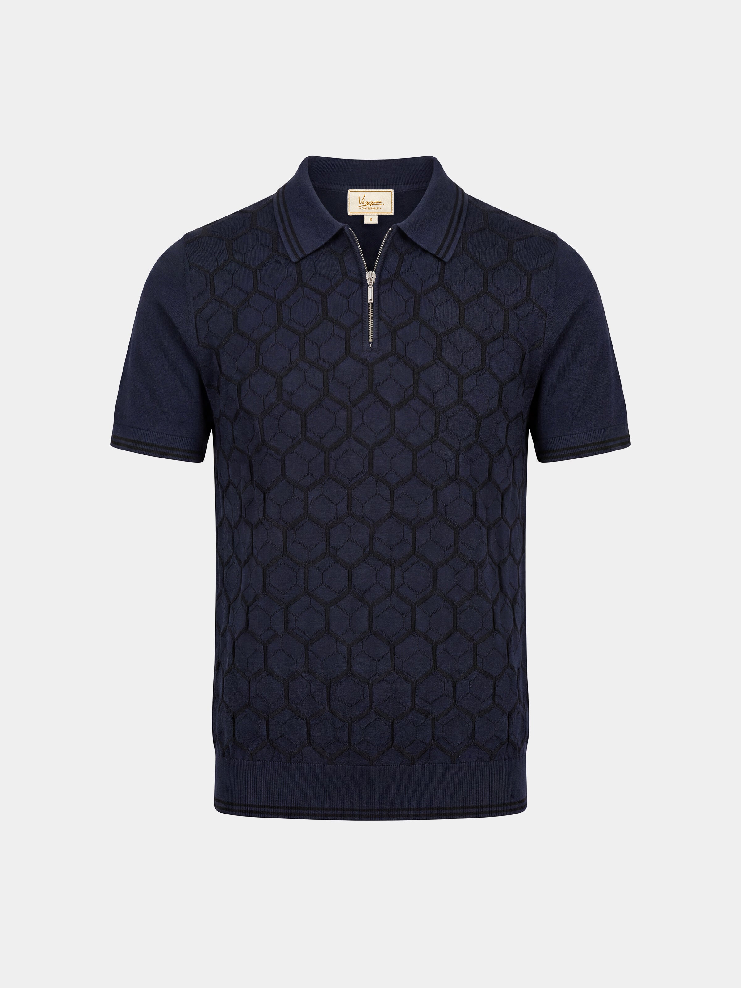 Tricou Polo navy hexagon matase&bumbac