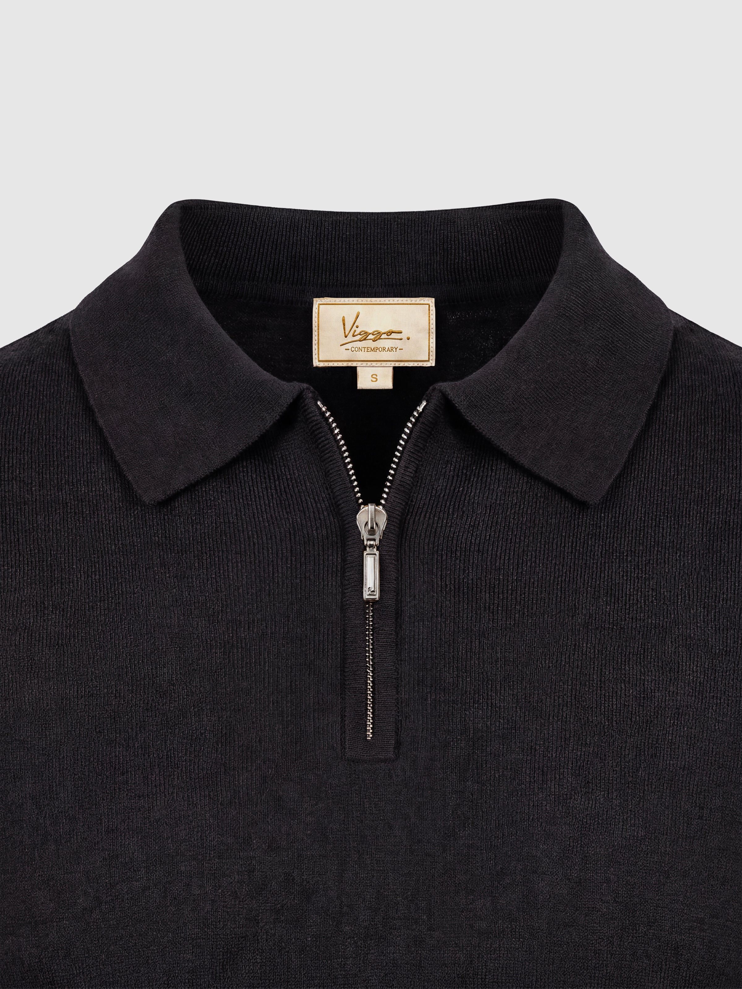 Tricou Polo negru matase & bumbac