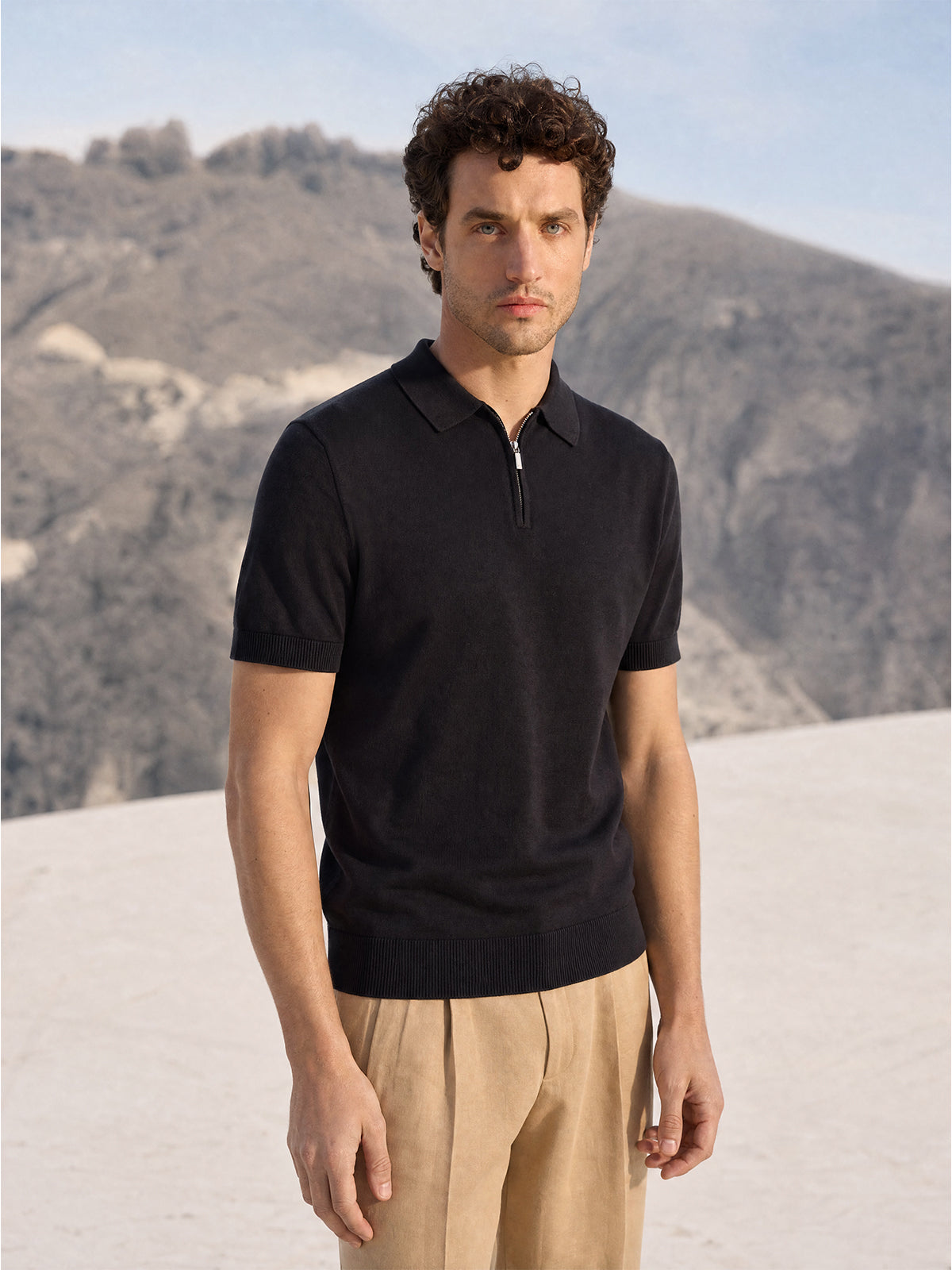 Tricou Polo negru matase & bumbac