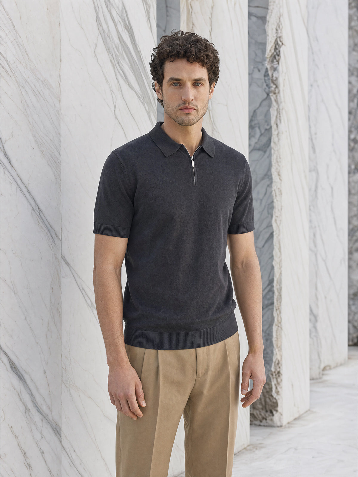 Tricou Polo bleumarin matase & bumbac