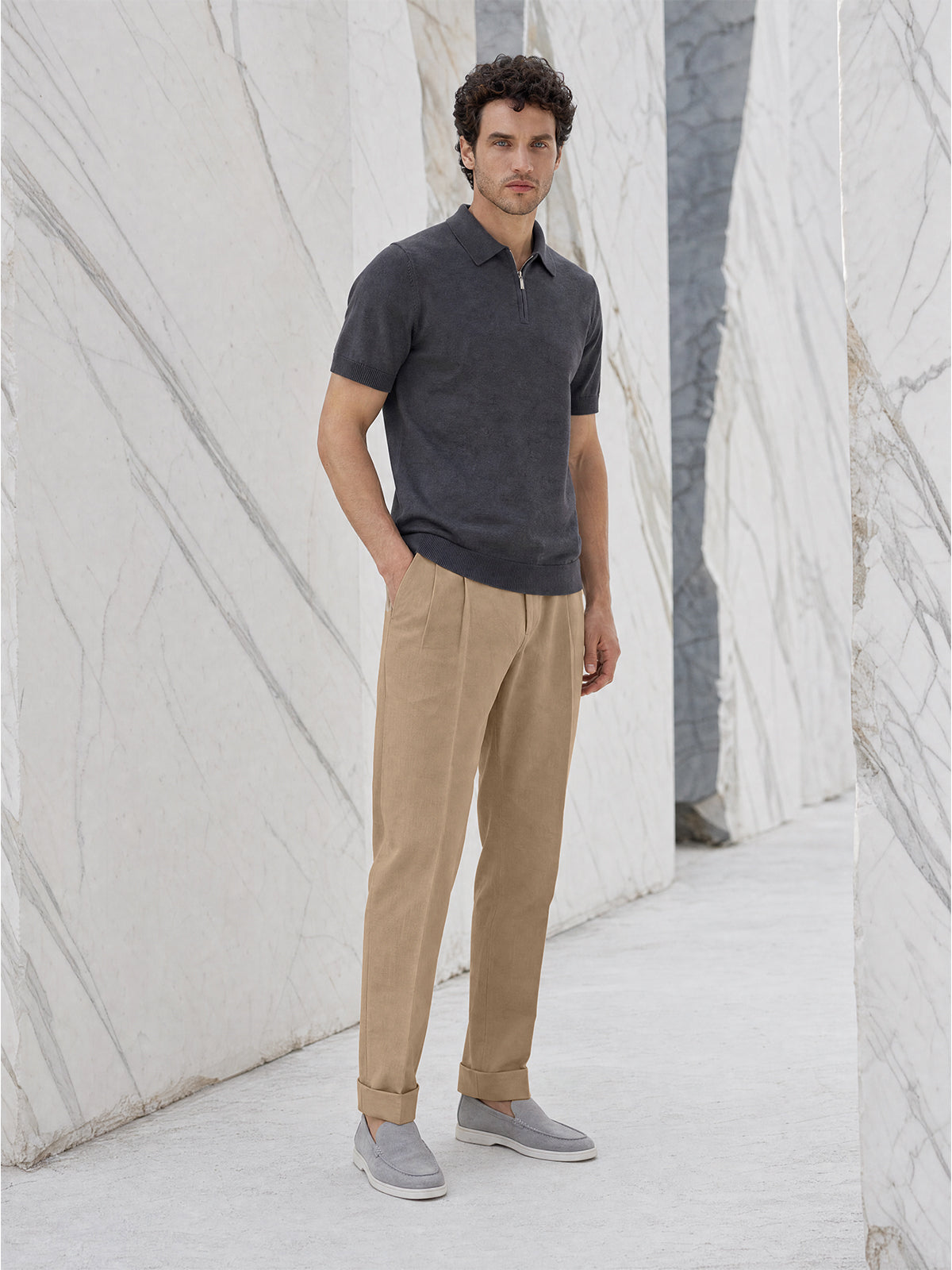 Tricou Polo bleumarin matase & bumbac
