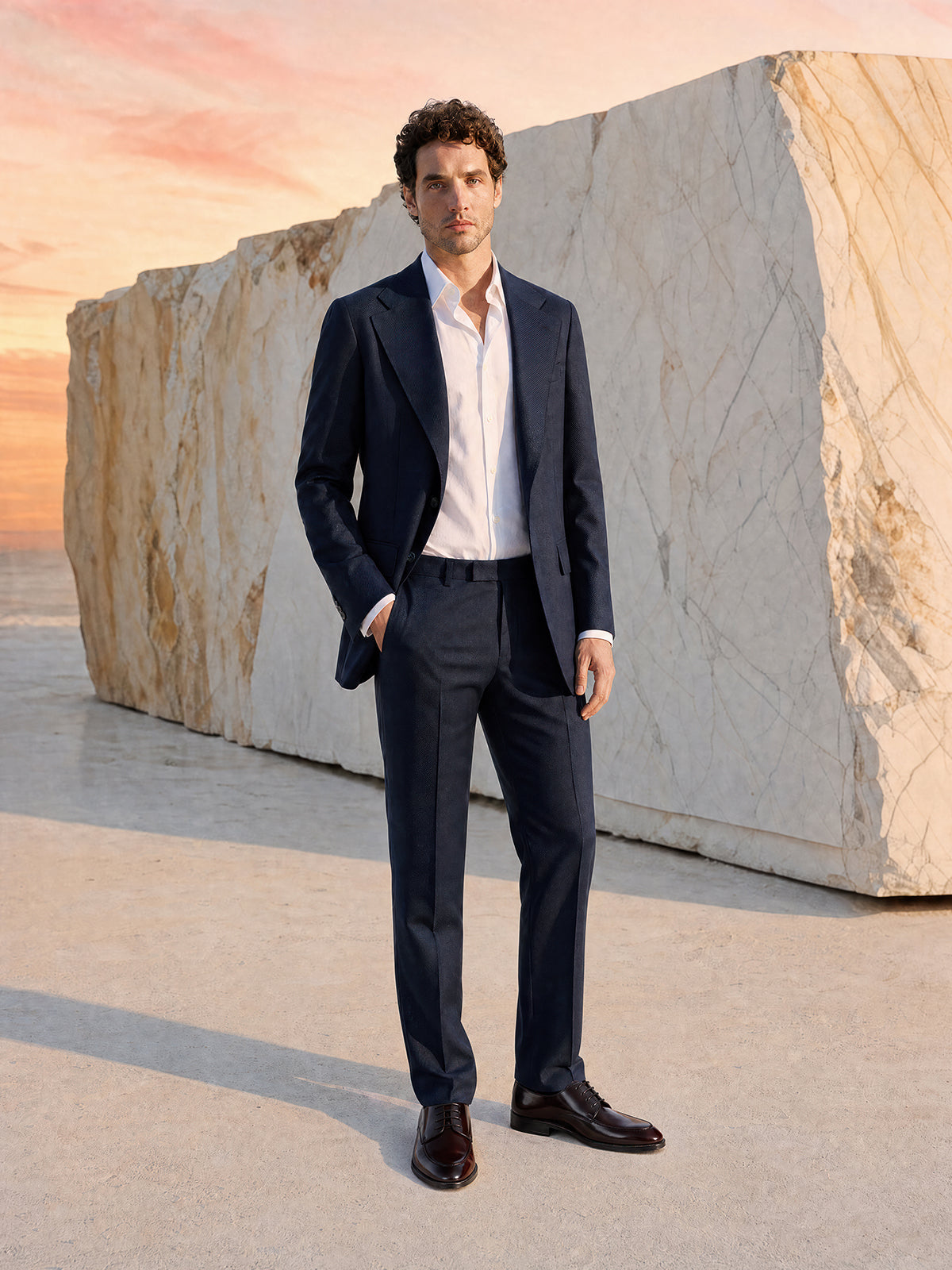 Costum tesatura Loro Piana, lana virgina, bleumarin