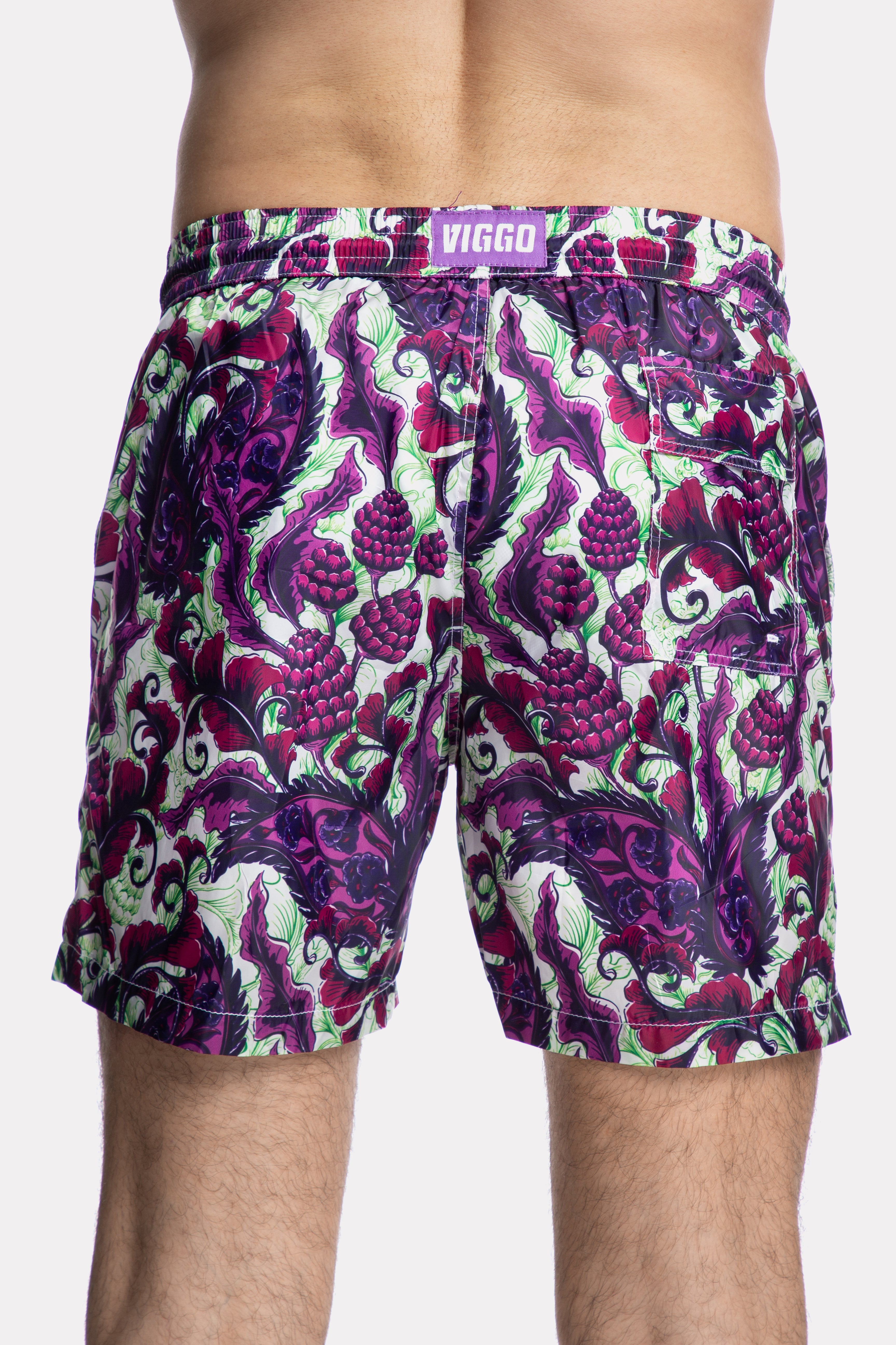 Purple and green paisley swimming shorts