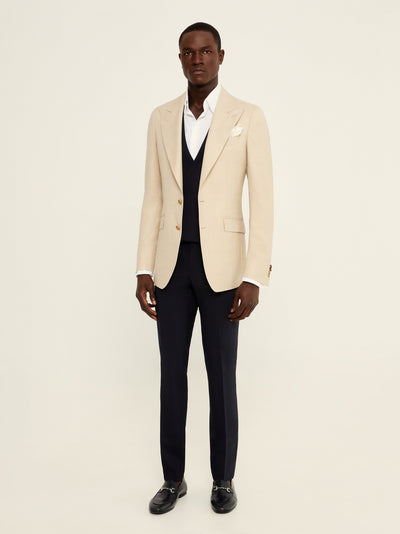 Sacou herringbone beige din lana