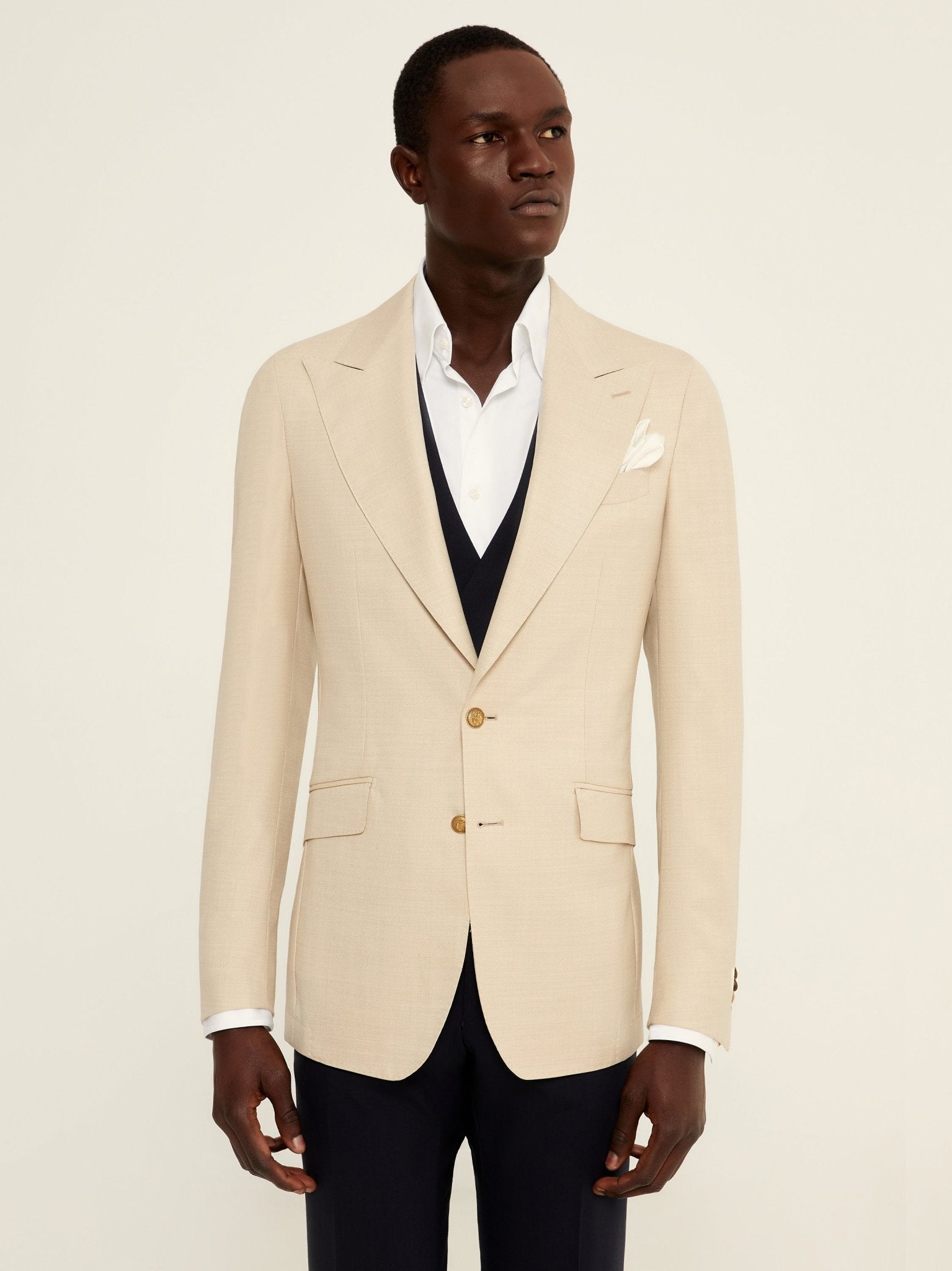 Sacou tesatura Vitale Barberis, herringbone, beige - Viggo