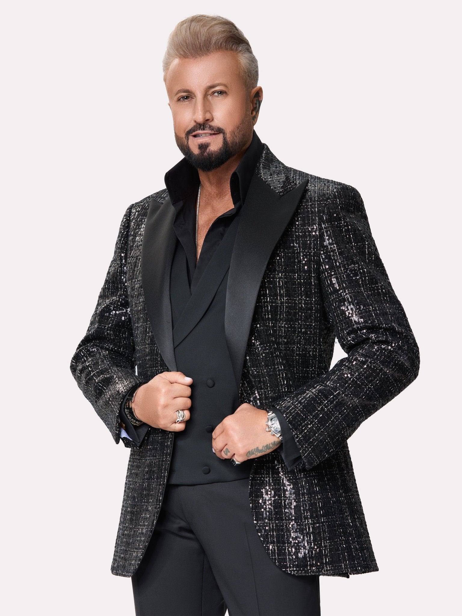 Sacou smoking made to measure cu paiete in carouri albe - Viggo