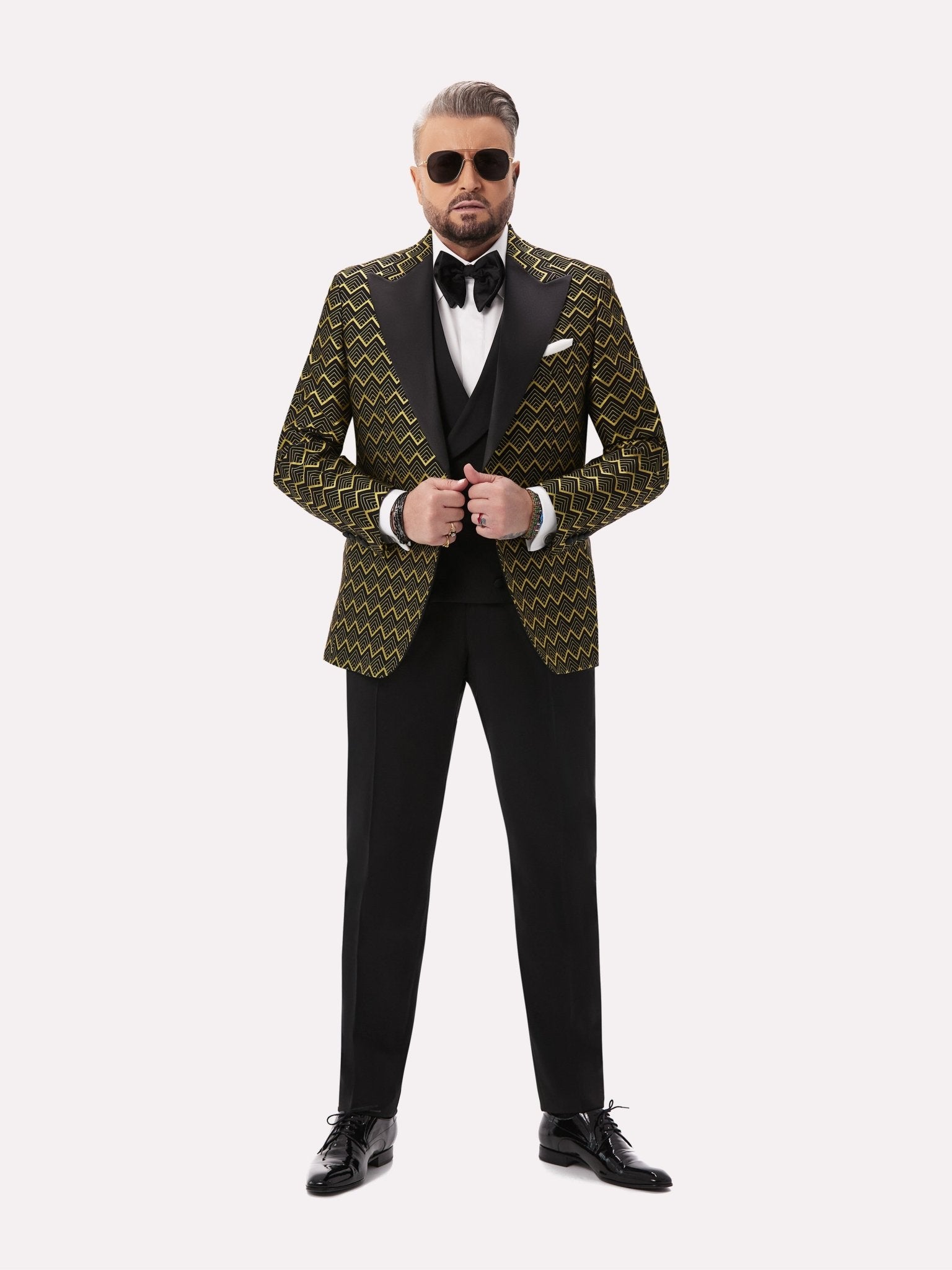 Sacou smoking negru cu model geometric auriu - Viggo