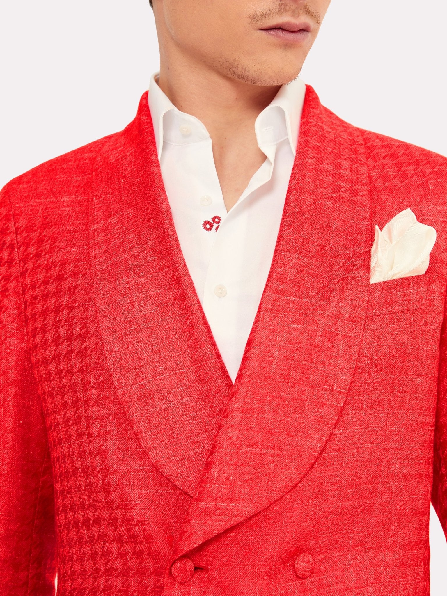 Sacou smoking casmir si matase, tesatura Piacenza, coral - Viggo