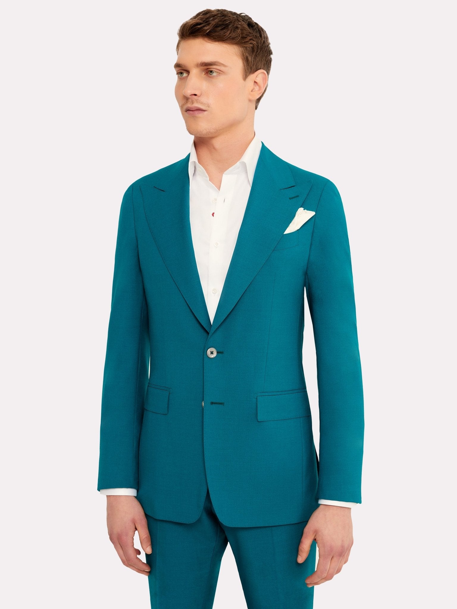 Costum tesatura Vitale Barberis, aquamarin din lana si matase - Viggo