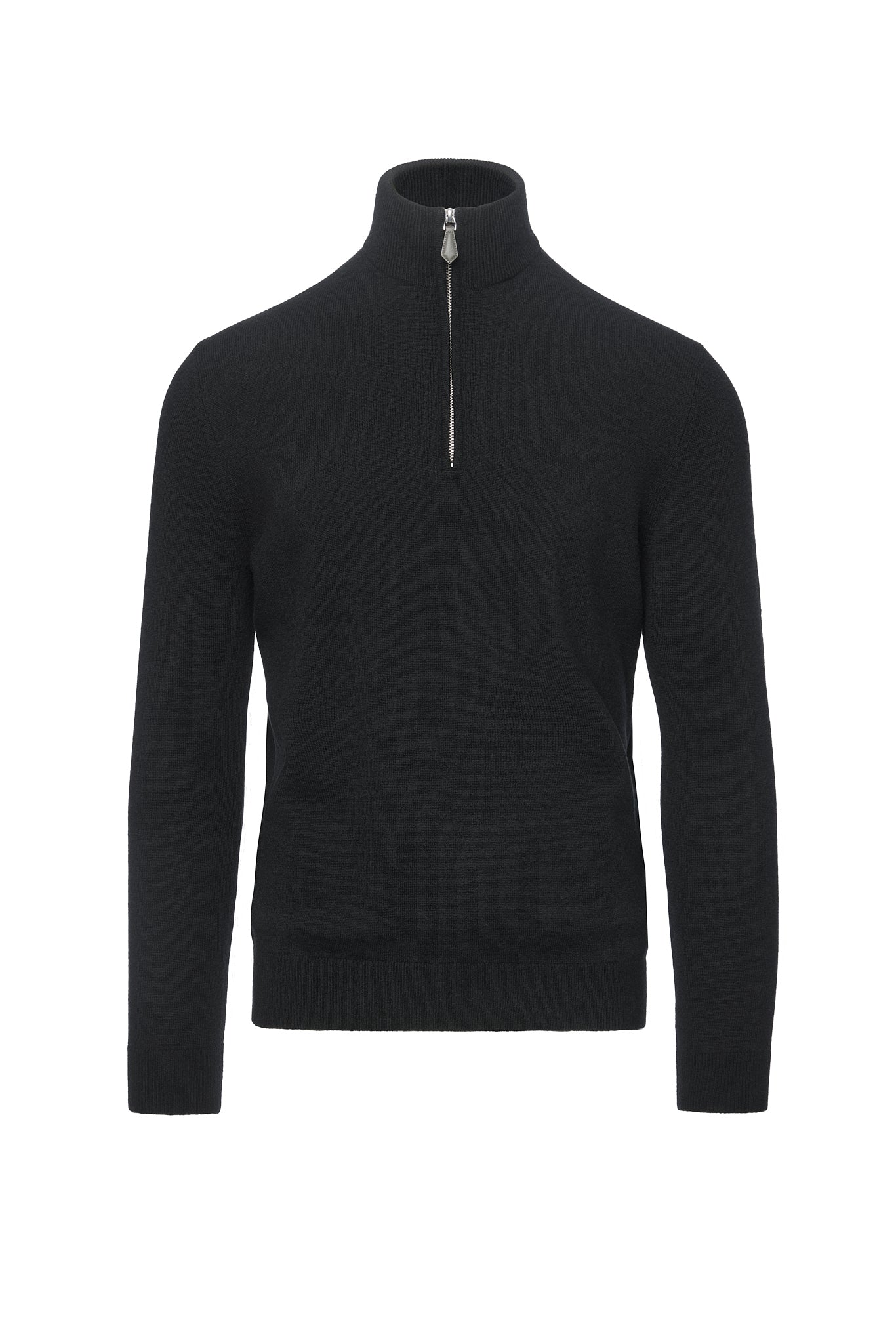 Maleta half-zip din lana si casmir, negru