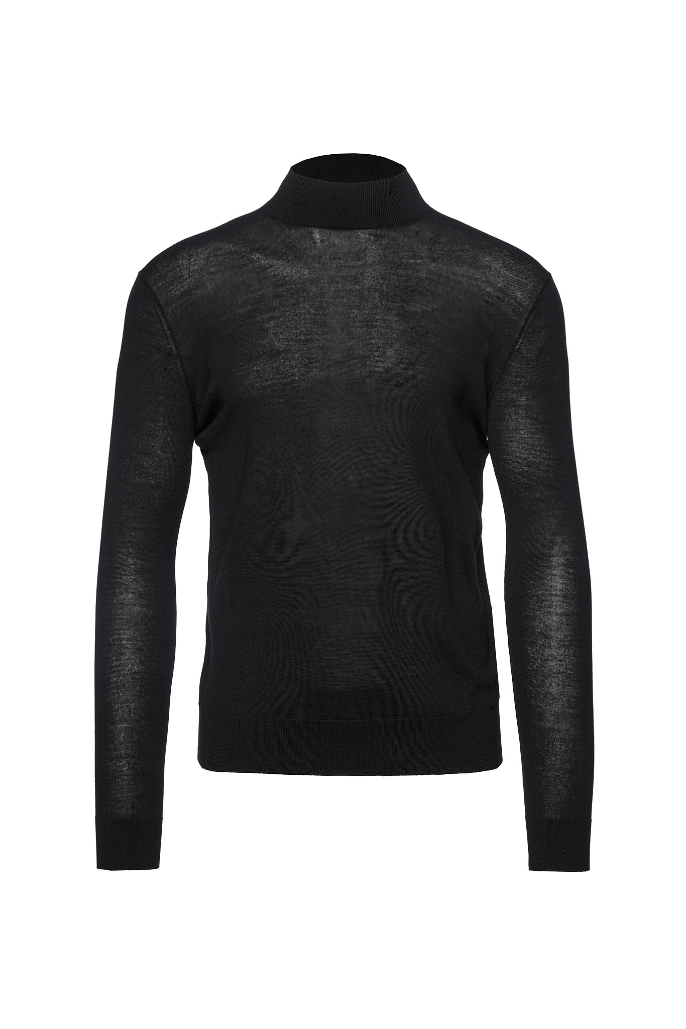 Maleta lana merino, guler semi-inalt, negru