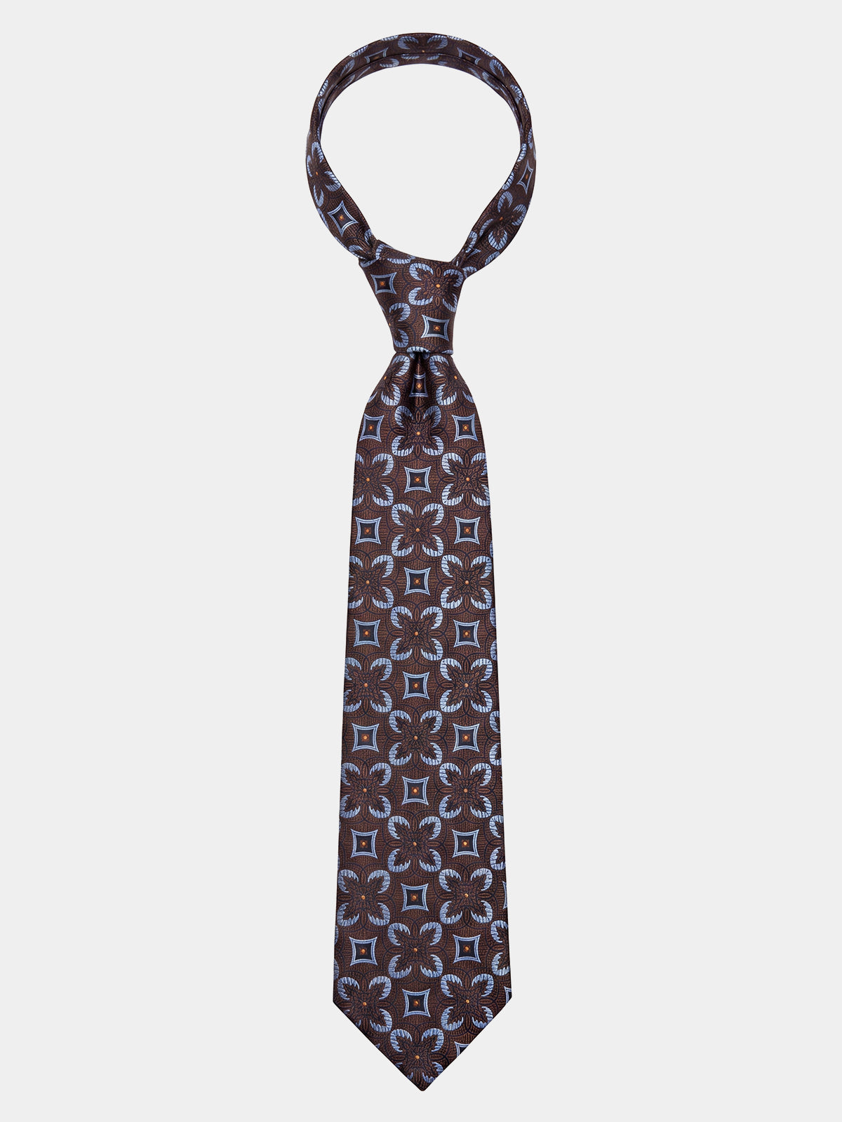 Cravata maro din matase imprimeu floral geometric