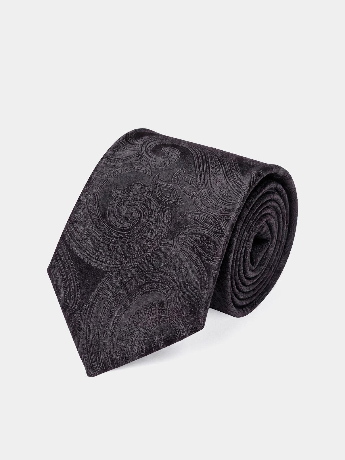 Cravata matase neagra paisley ton pe ton