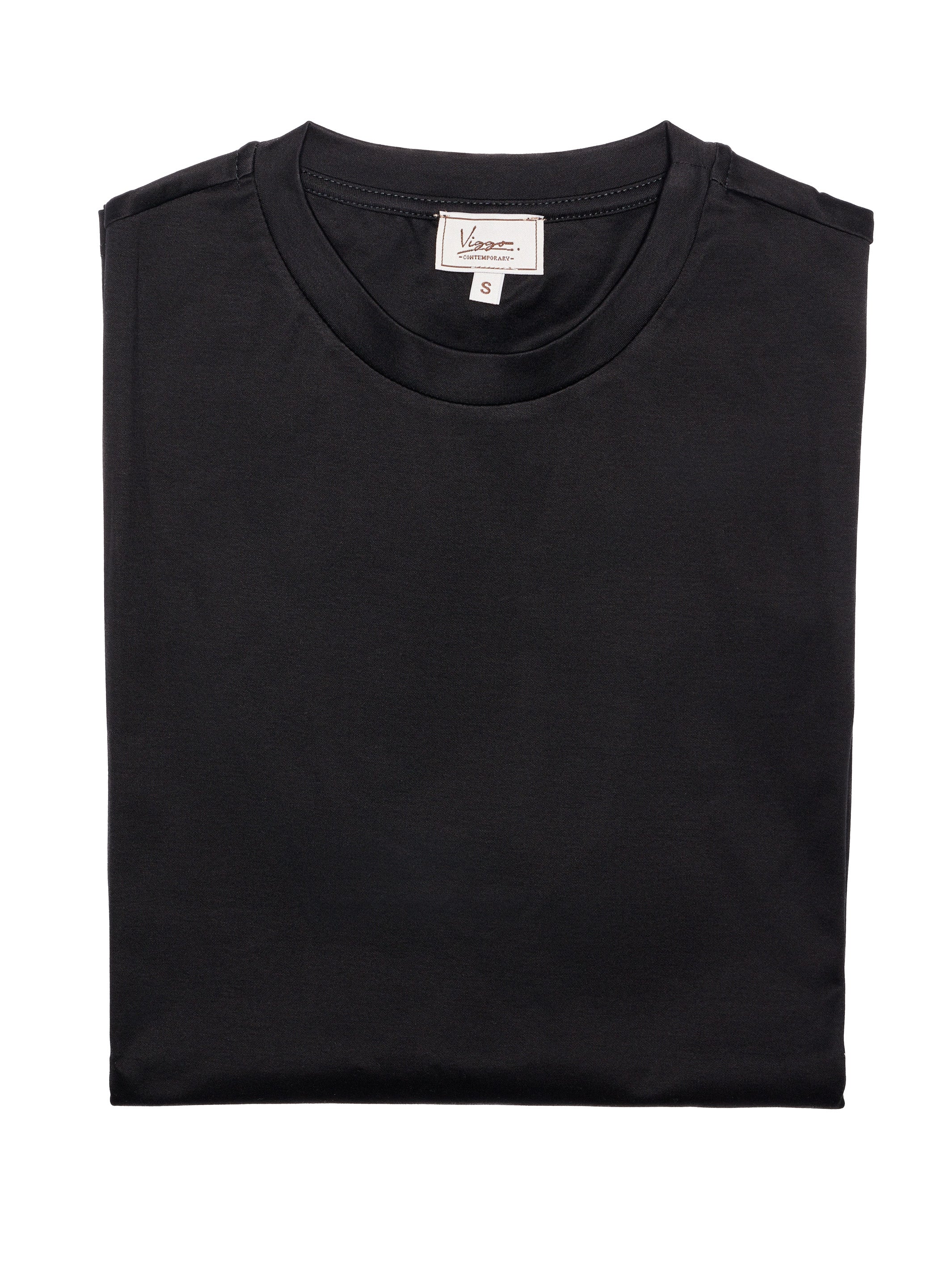 八角形の黒のコットンTシャツ