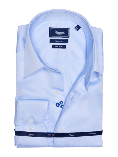 Blue non-iron shirt with blue hidden flower