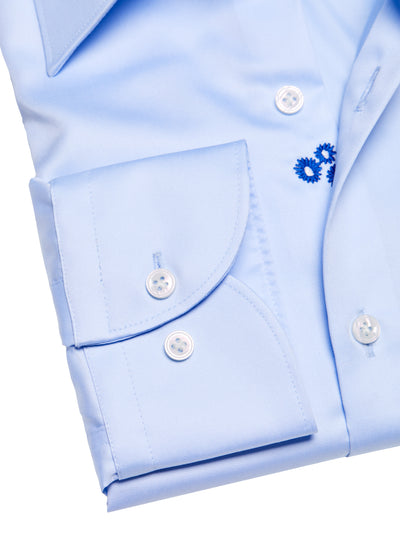Blue non-iron shirt with blue hidden flower
