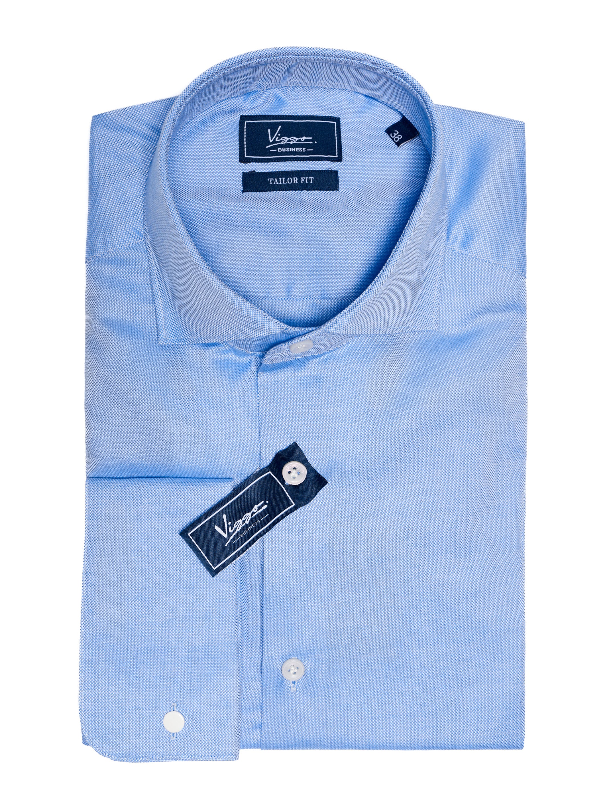 Textured blue shirt, button cuff