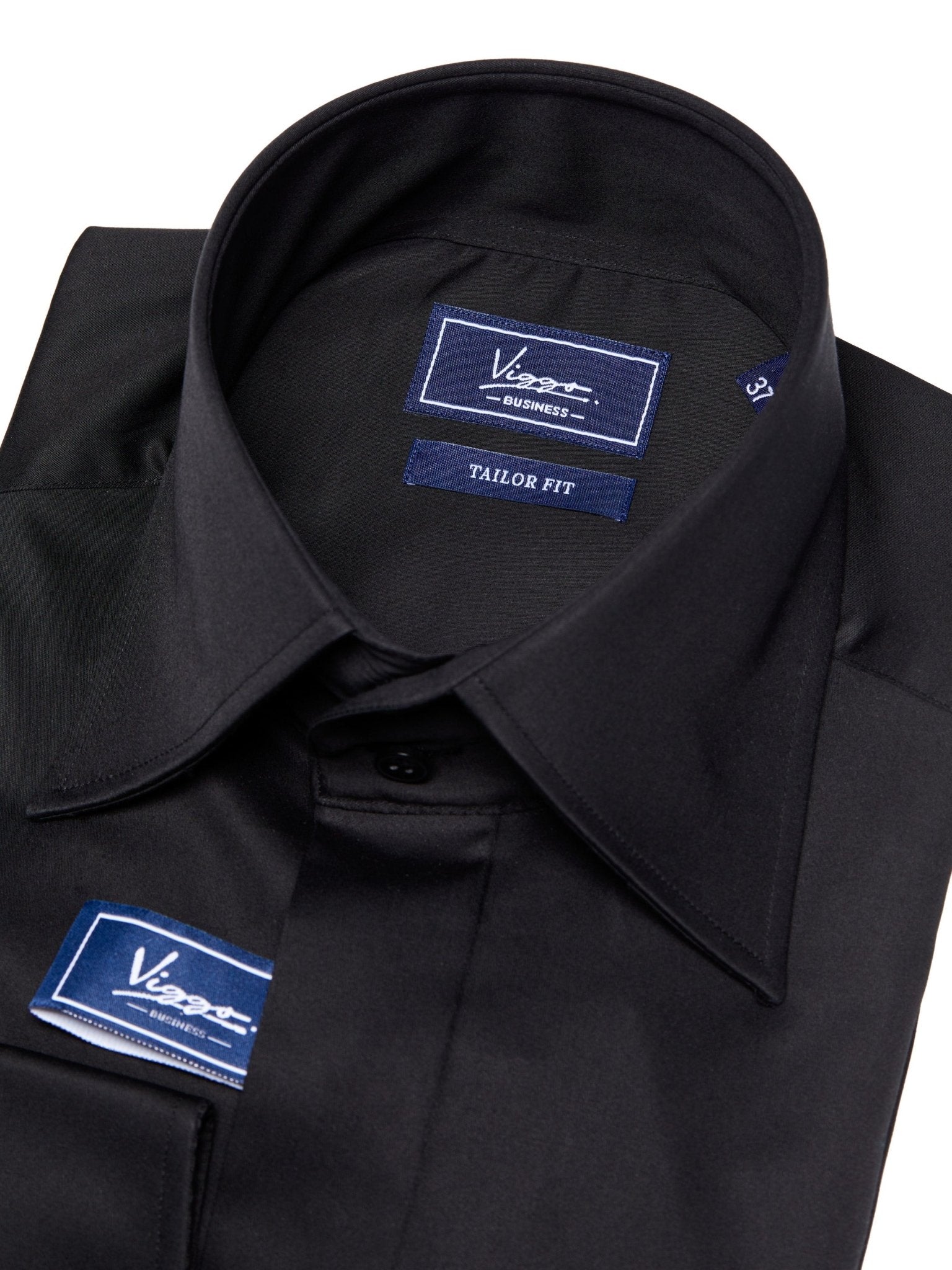 Camasa neagra, manseta inclinata cu nasture sau butoni - Viggo