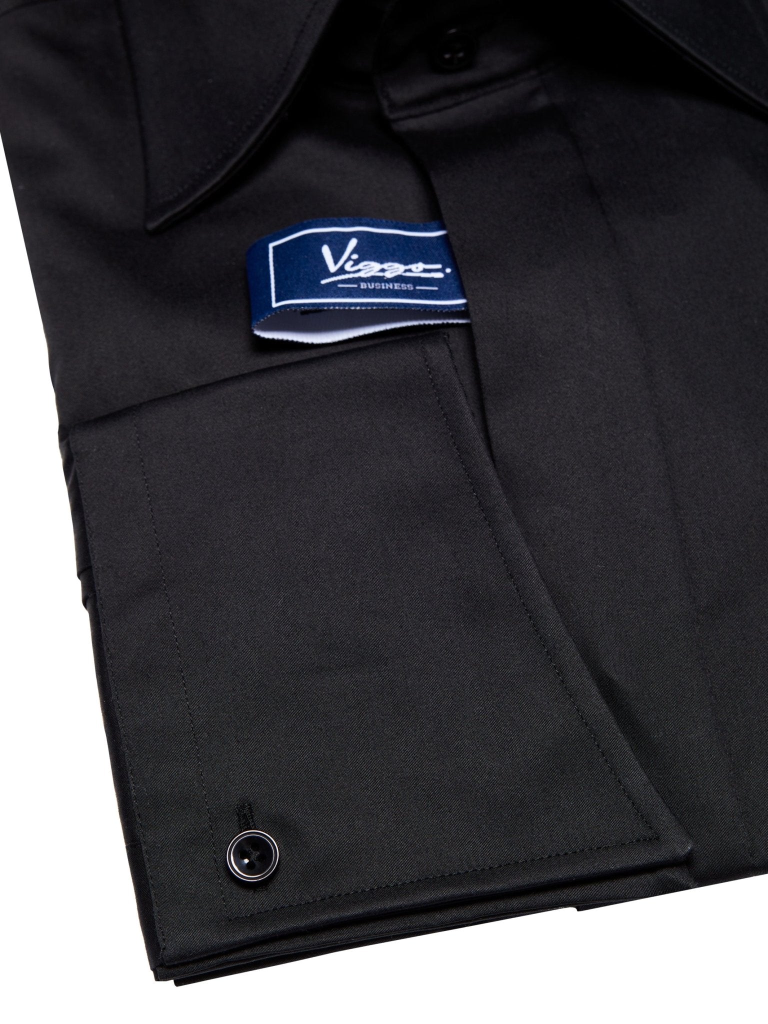 Camasa neagra, manseta inclinata cu nasture sau butoni - Viggo