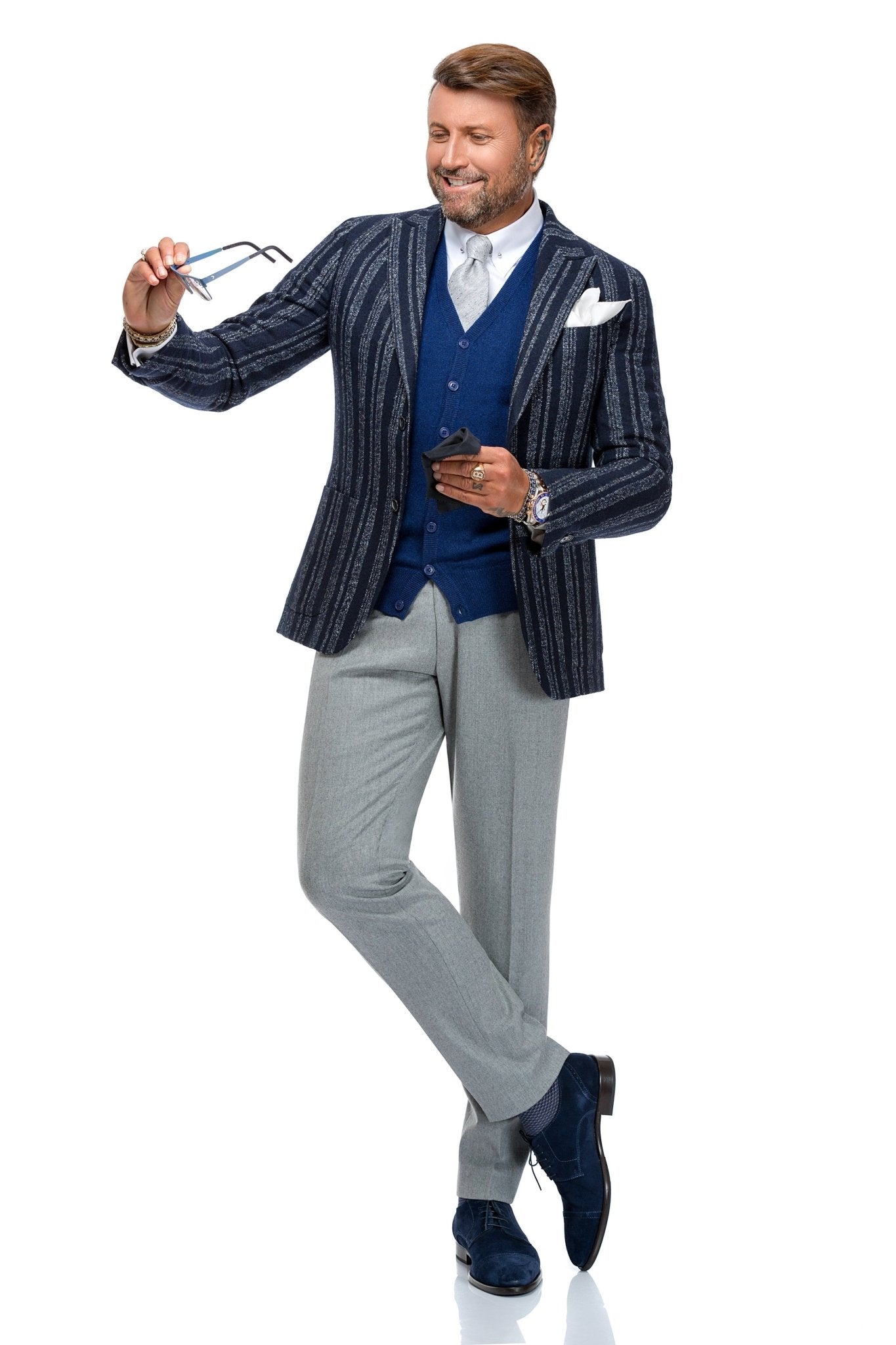 Sacou bleumarin cu dungi, slim fit - Viggo