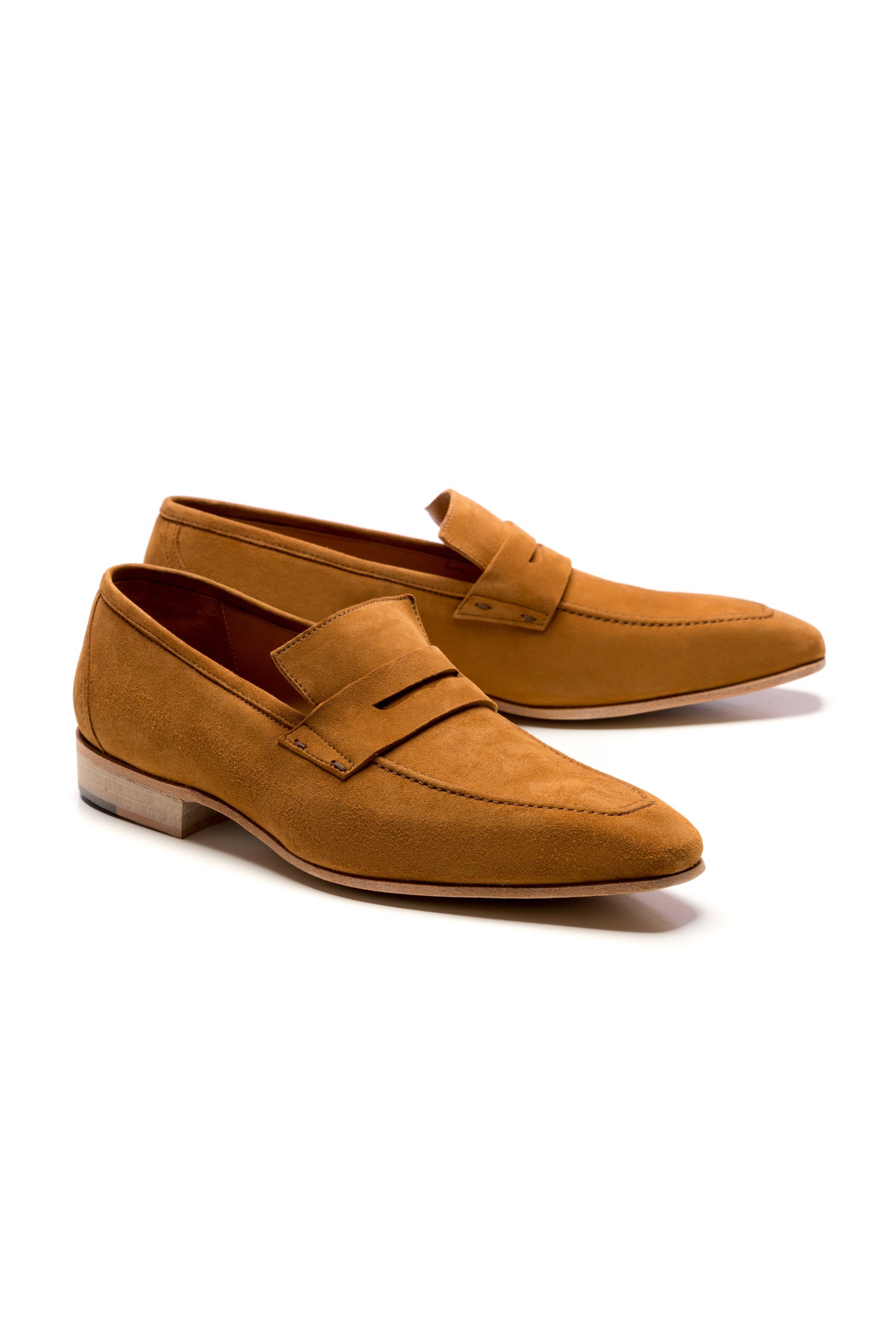 Brown suede penny loafers
