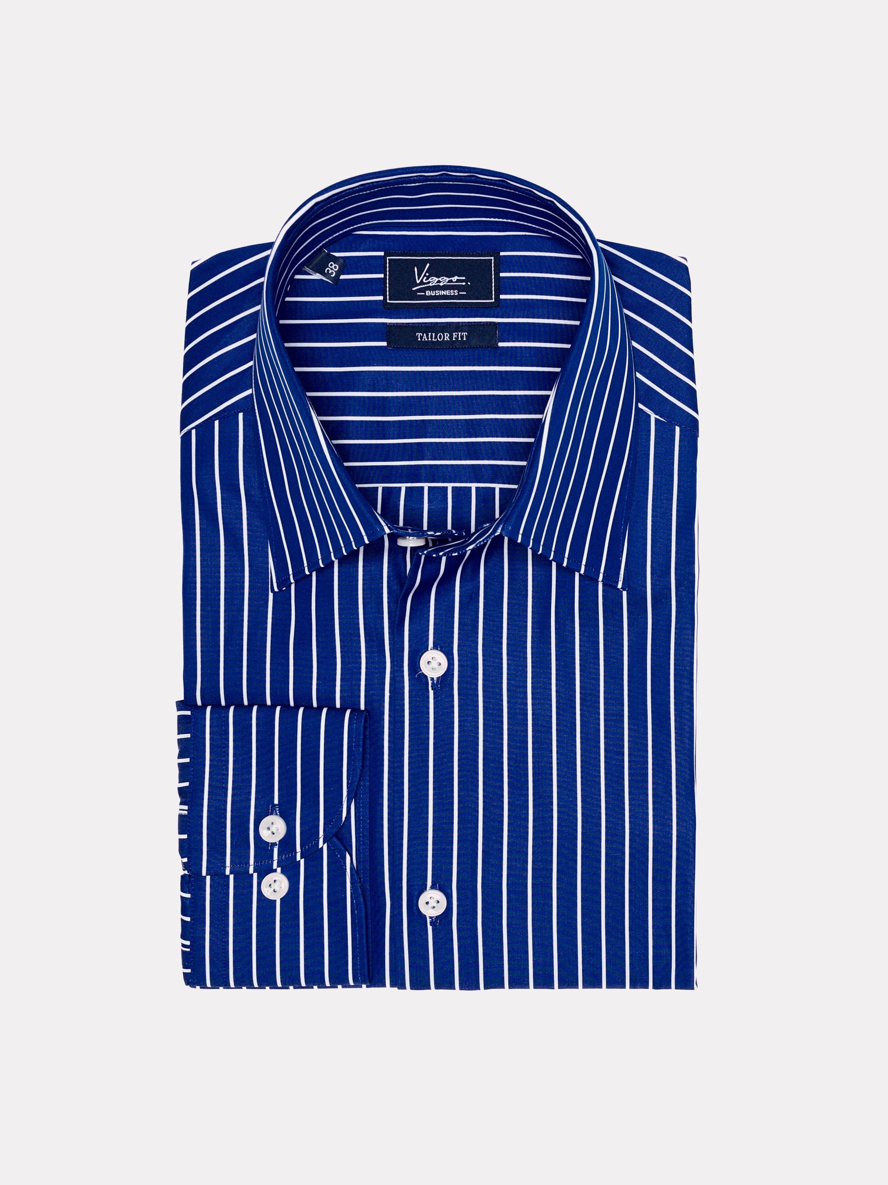 Electric blue shirt with white stripes