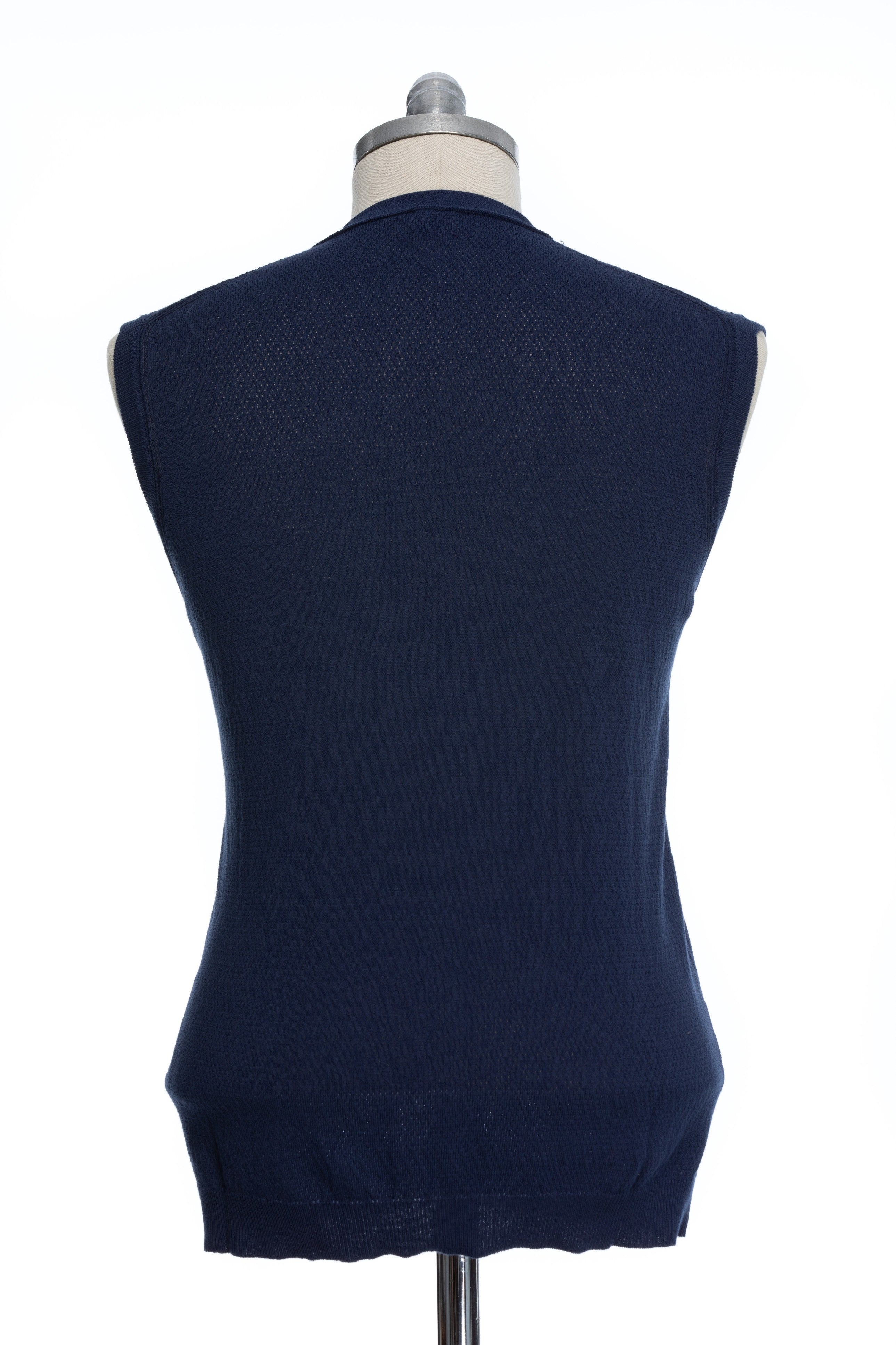 Navy Blue Textured Casual Vest With Buttons