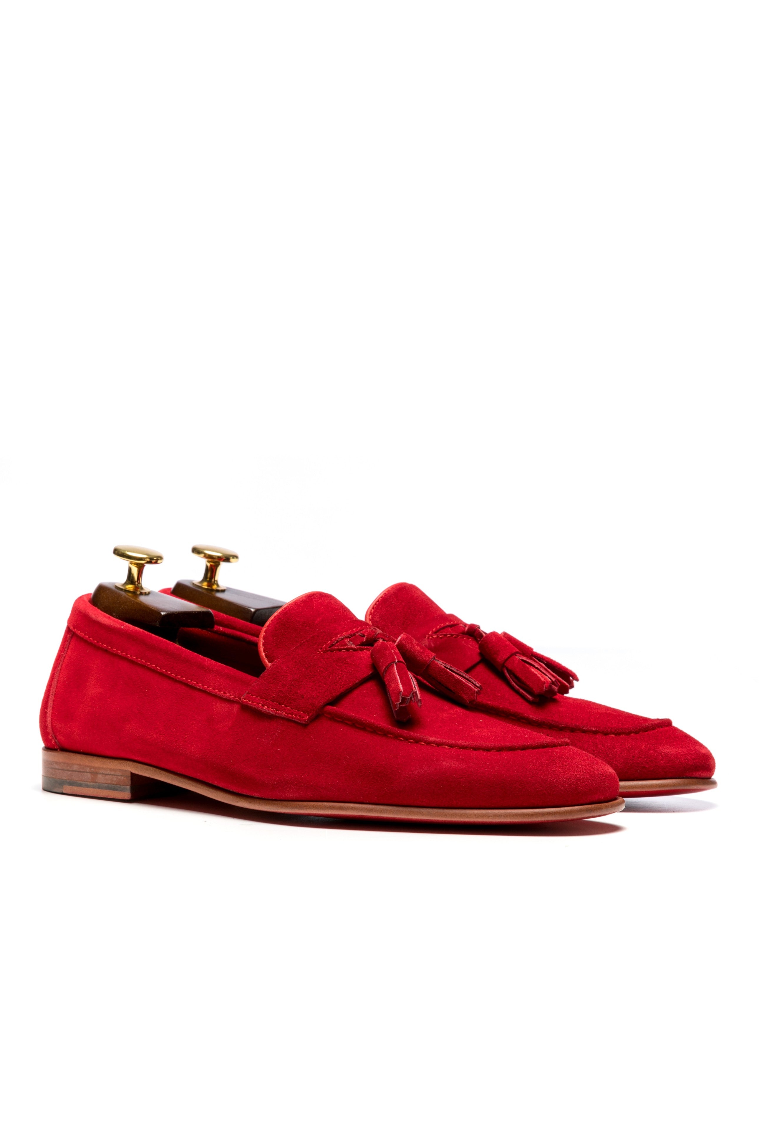 Red suede moccasins