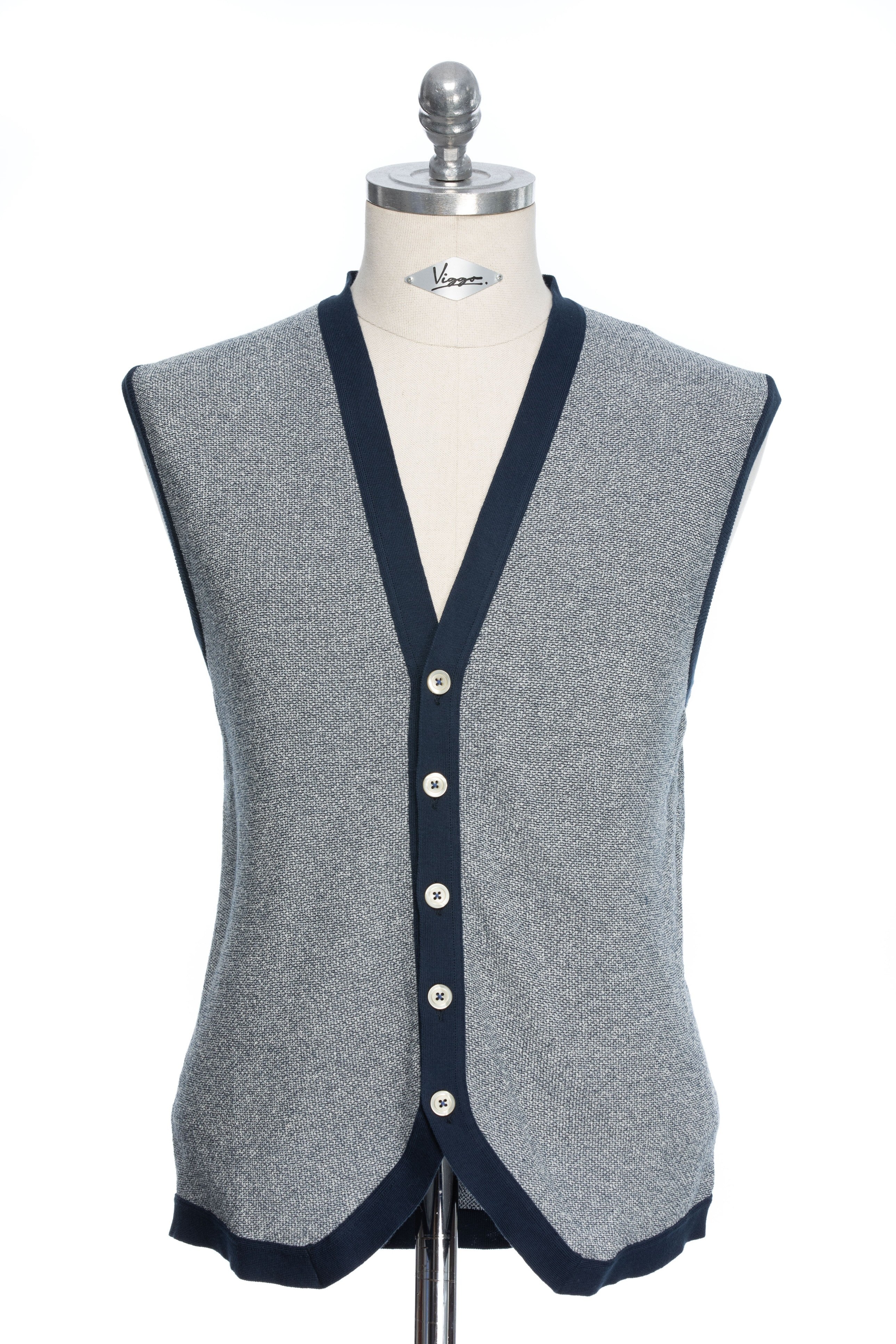 Navy Blue Pepit Textured Casual Vest With Buttons