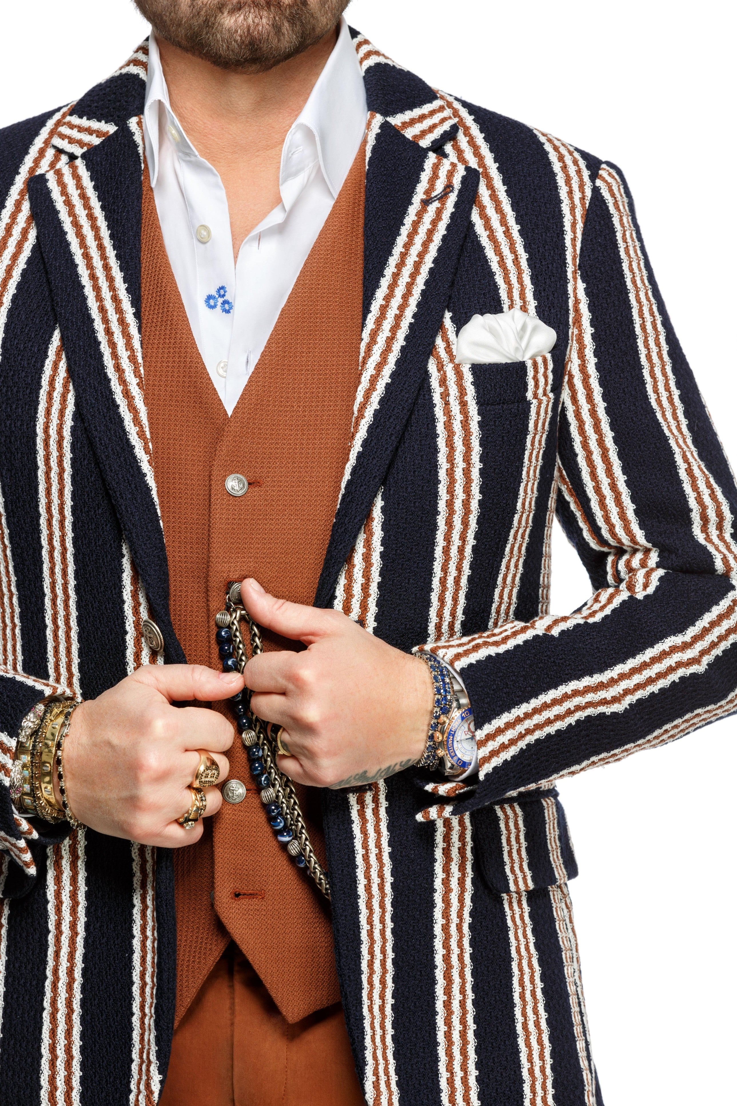 Brown striped jacket, slim fit