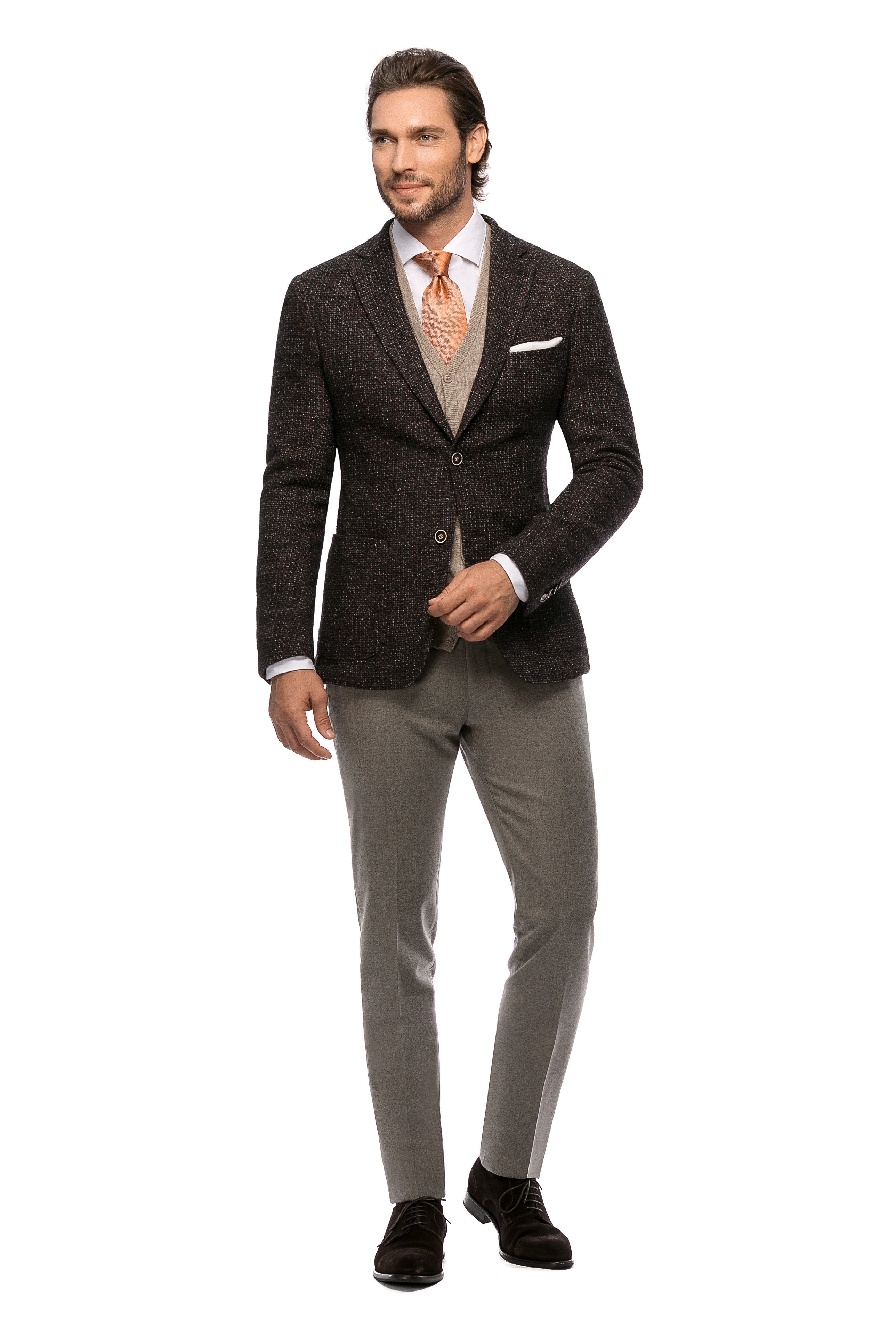 Sacou houndstooth maro, slim fit