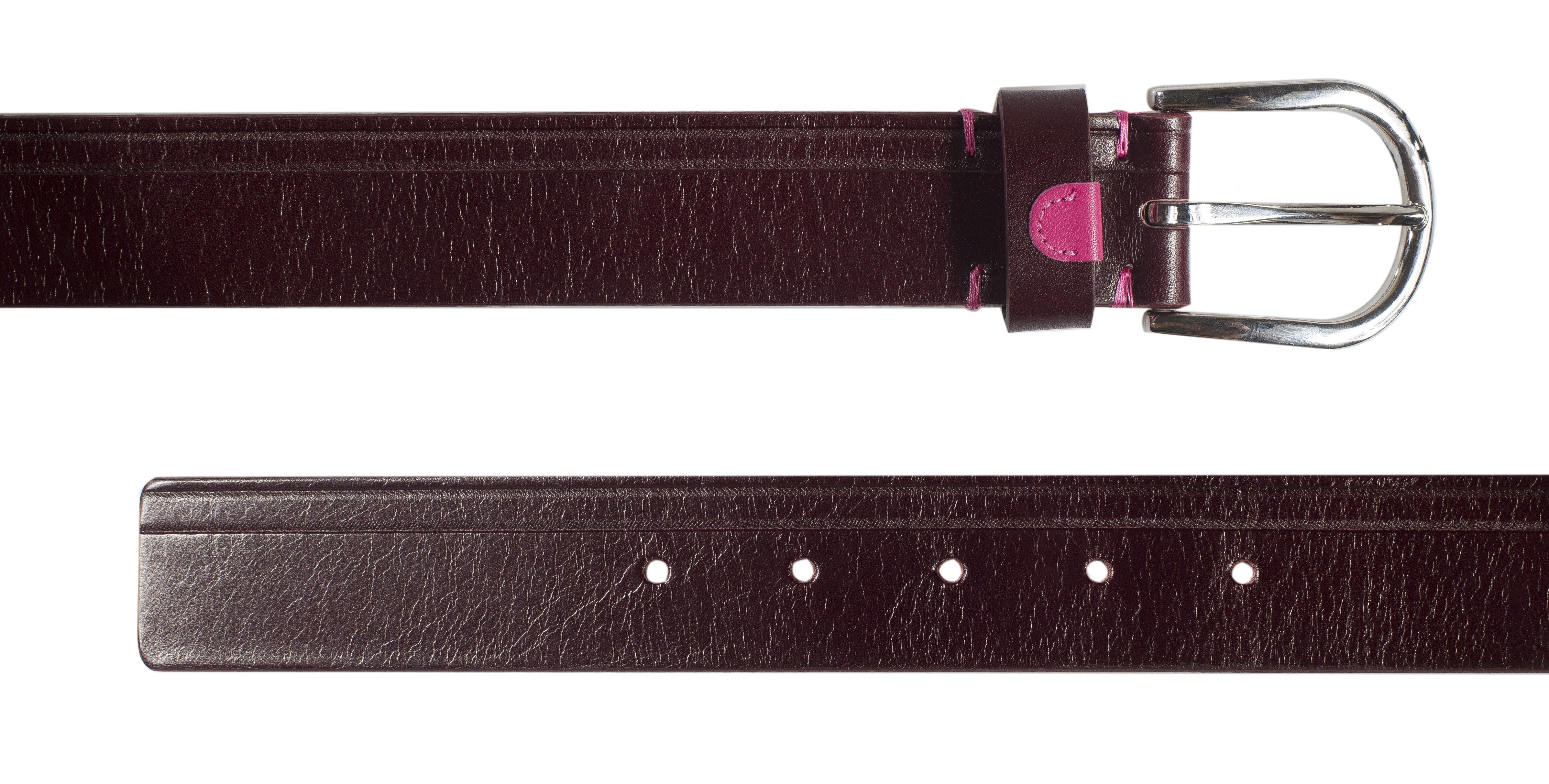 Burgundy Leather Belt Pink Detail