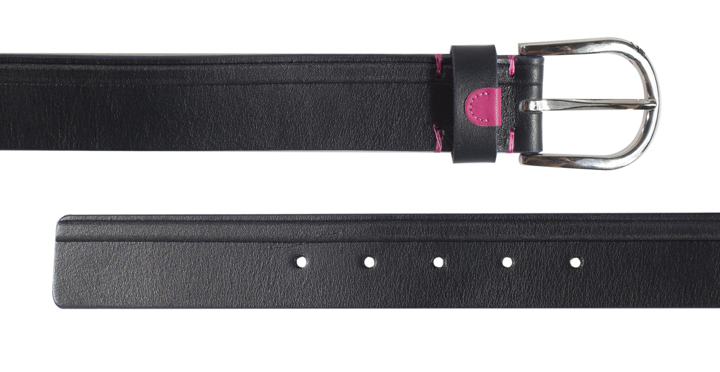 Navy Blue Leather Belt Pink Detail