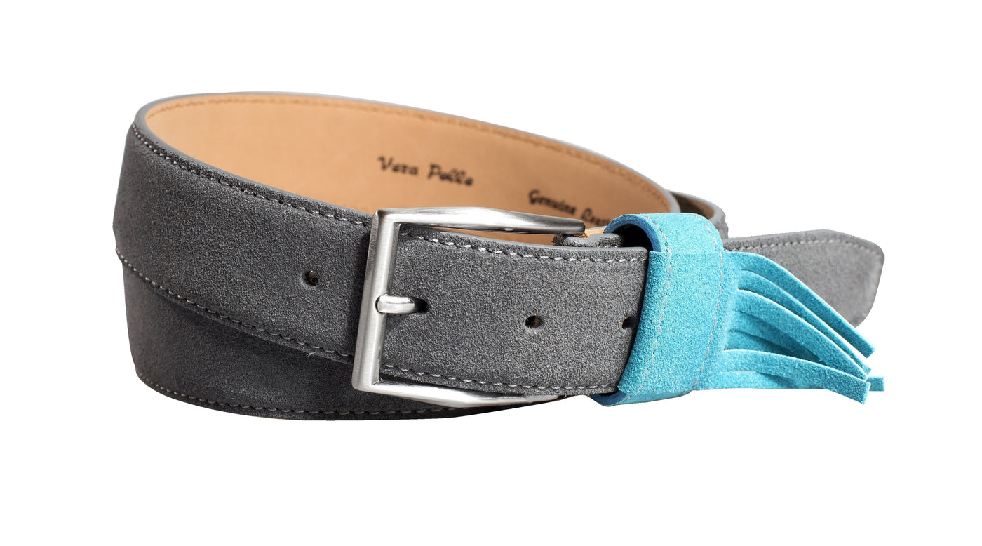 Fringe Gray Leather Belt