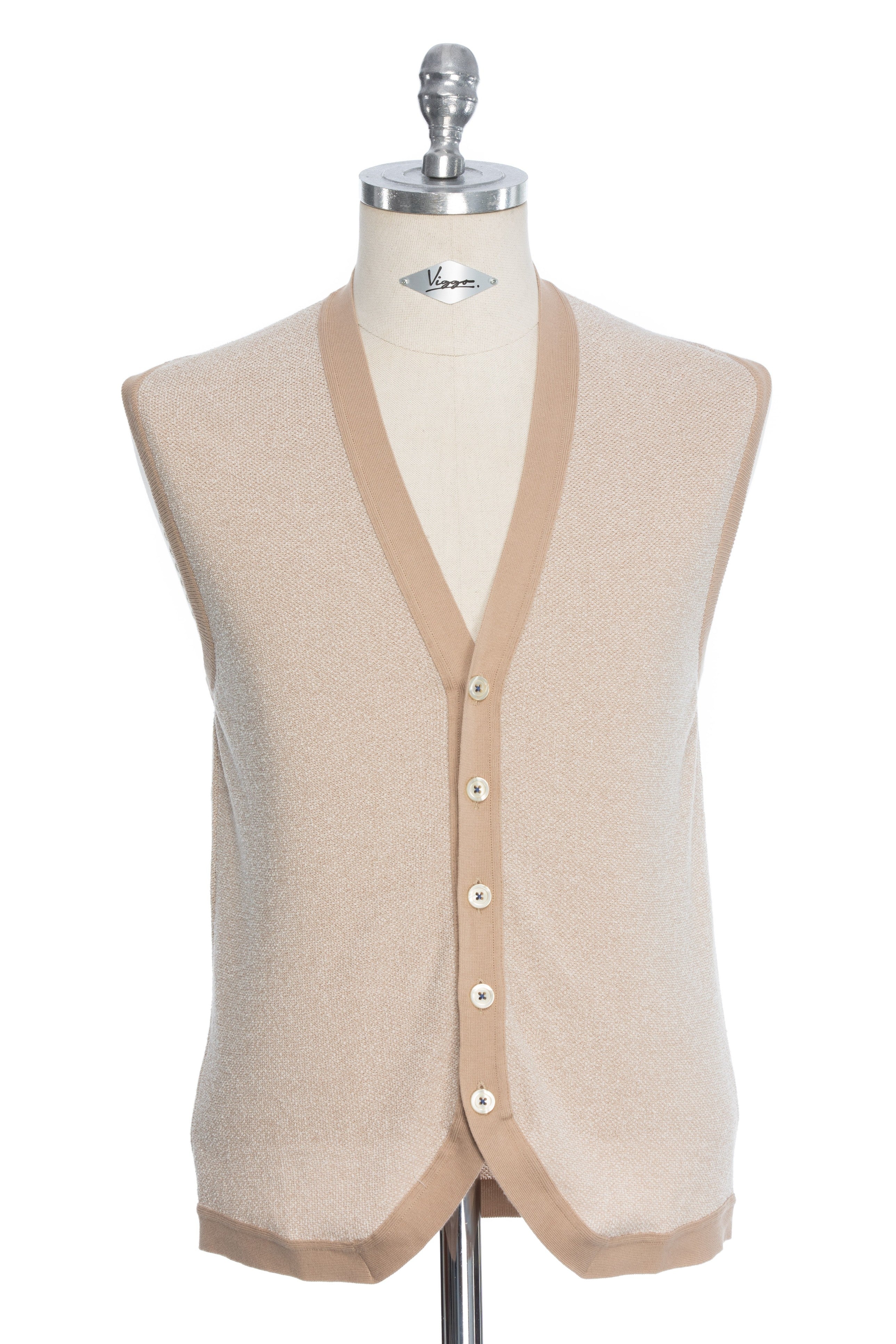 Beige Pepit Casual Vest Textured With Buttons