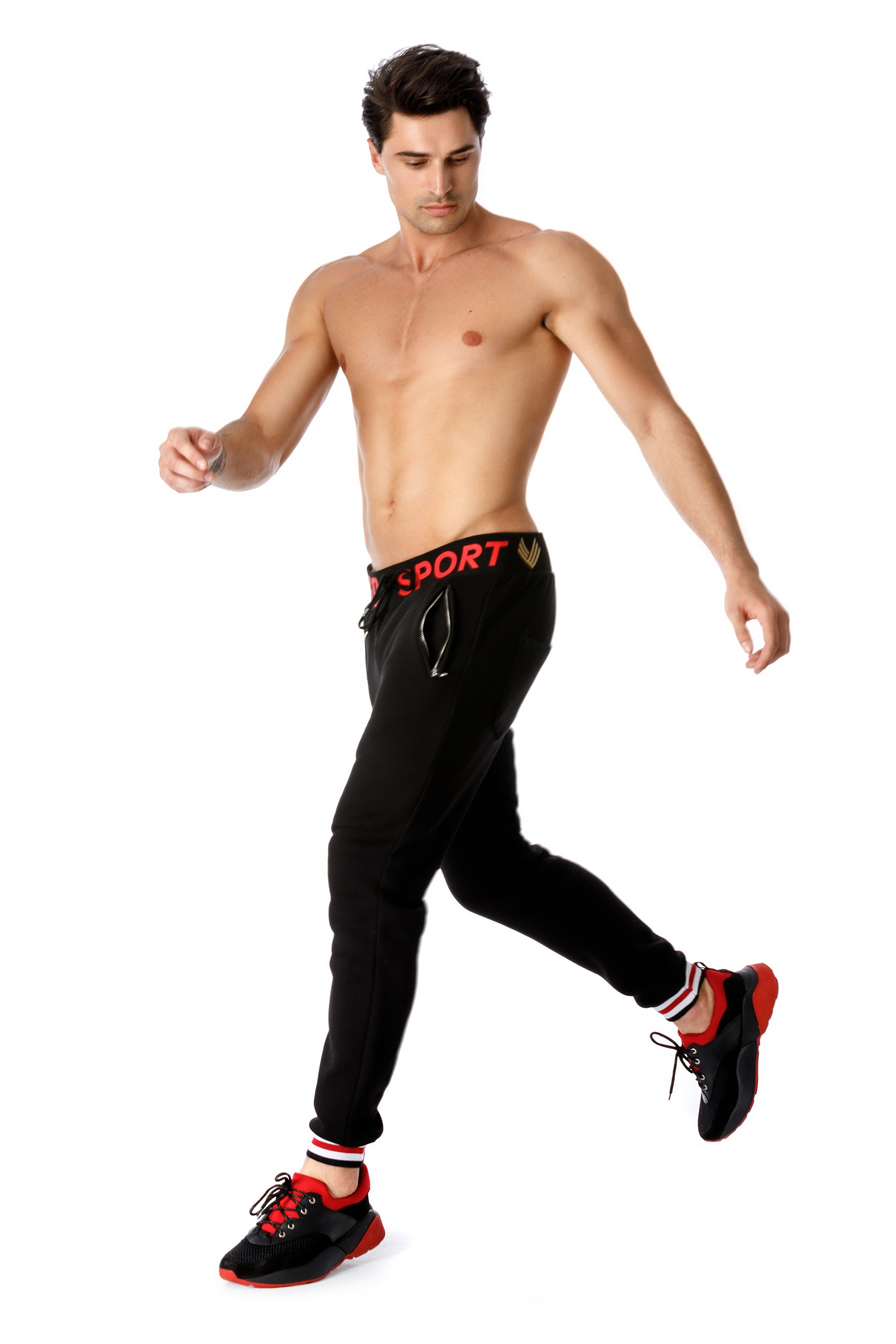 Pantalon Sport Negru Cu Rosu