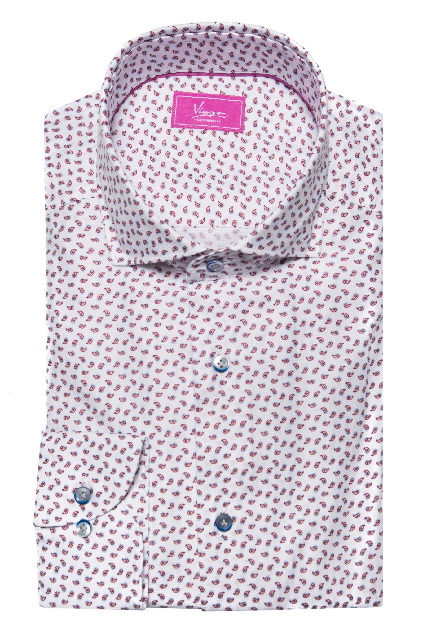 Camasa Alba Cu Imprimeu Paisley Rosu - Viggo