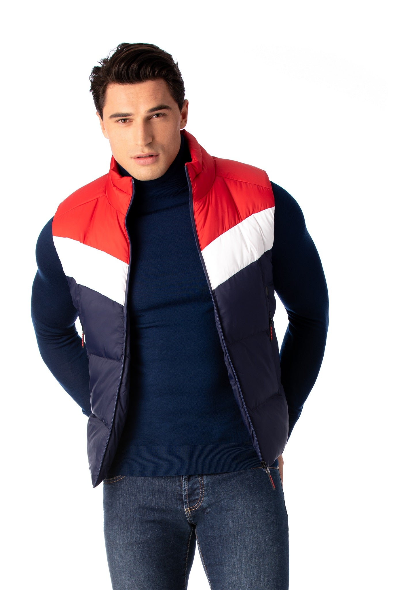 Gilet sportivo blu scuro con bianco e rosso