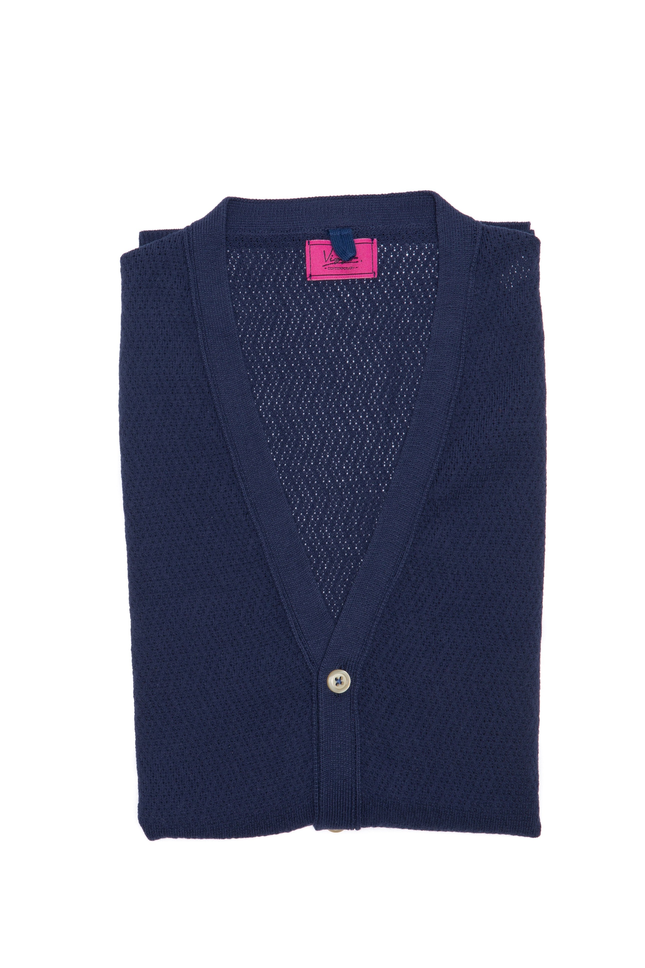 Navy Blue Textured Casual Vest With Buttons