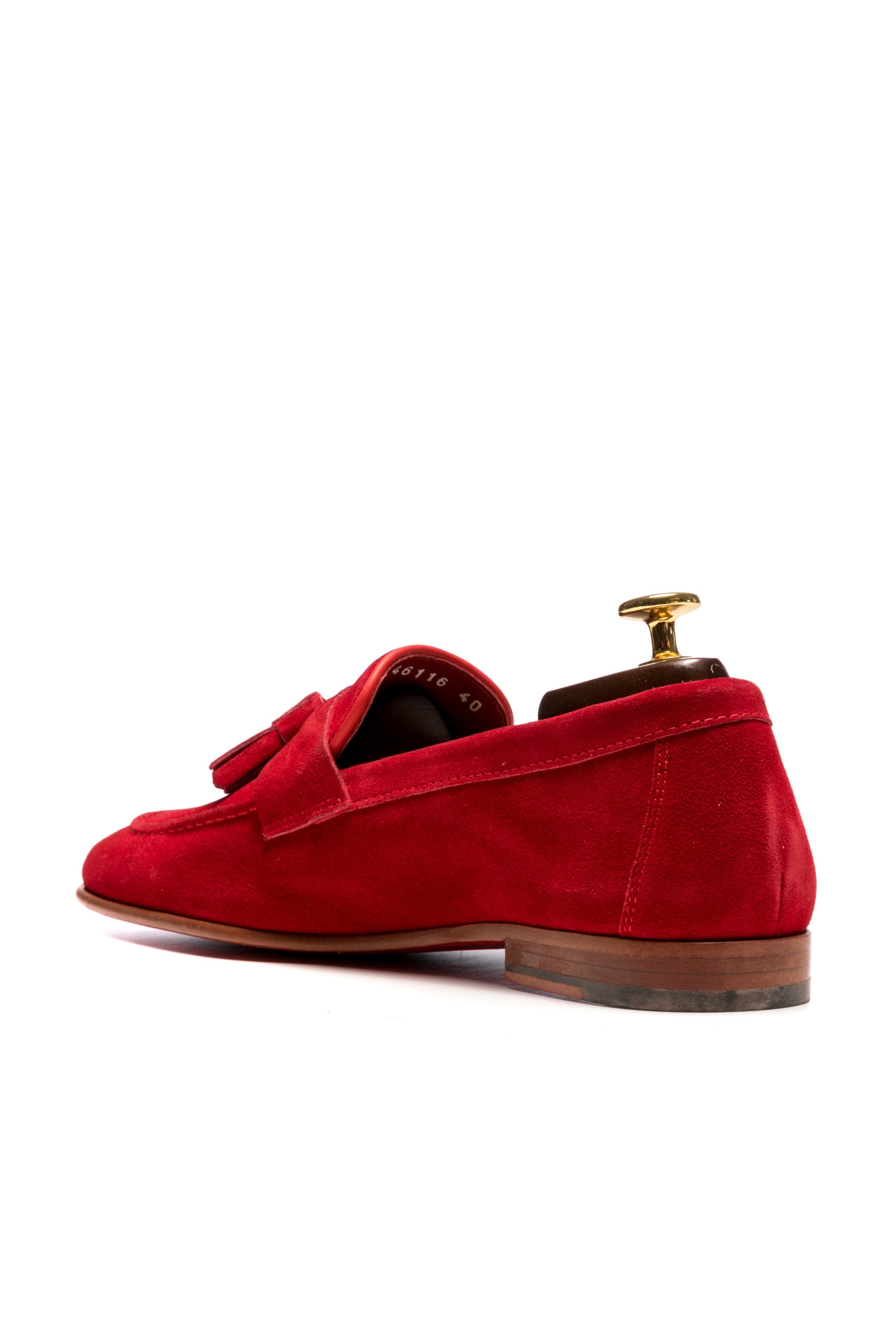 Red suede moccasins