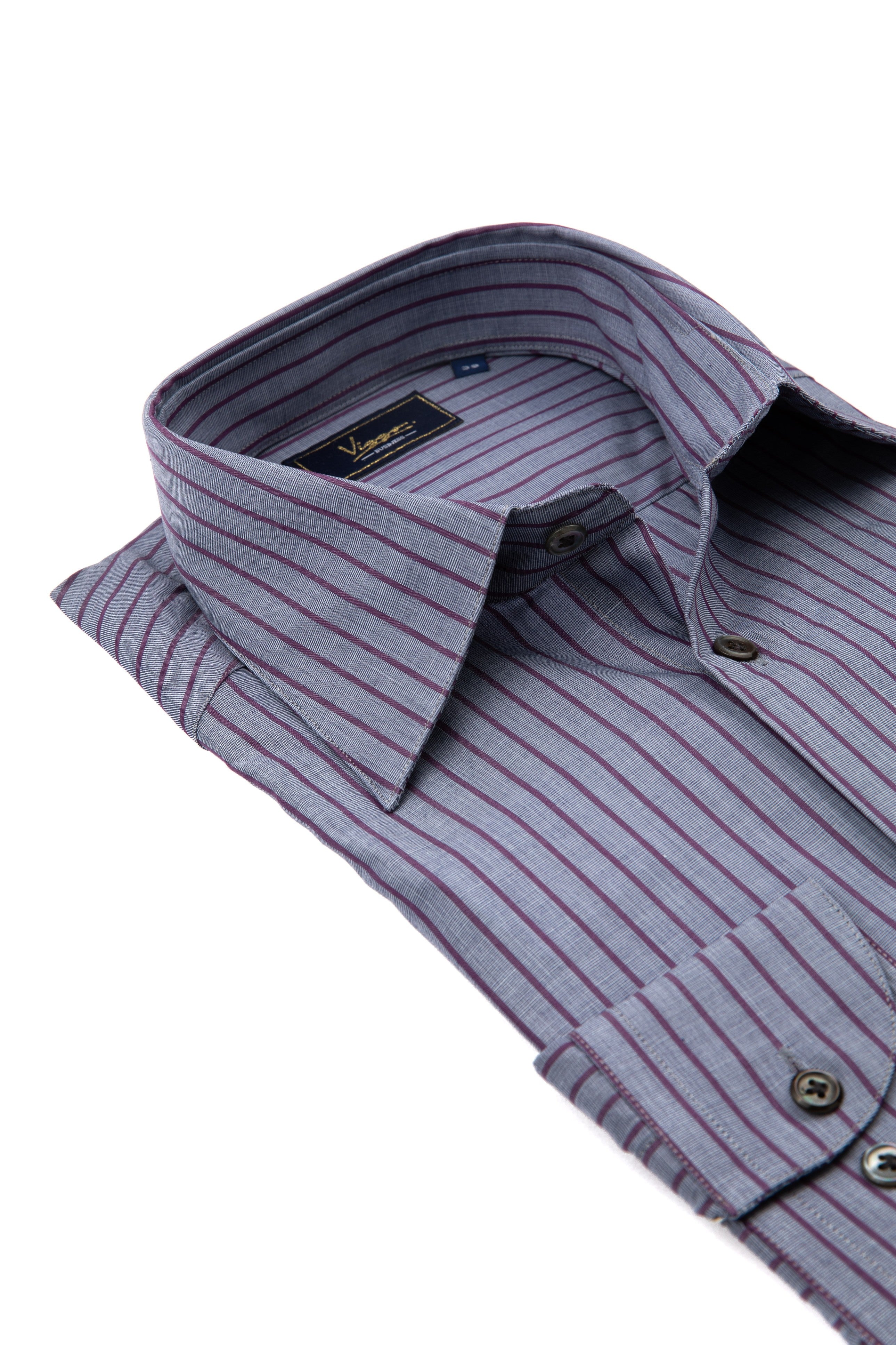 Gray Business Shirt With Purple Stripes