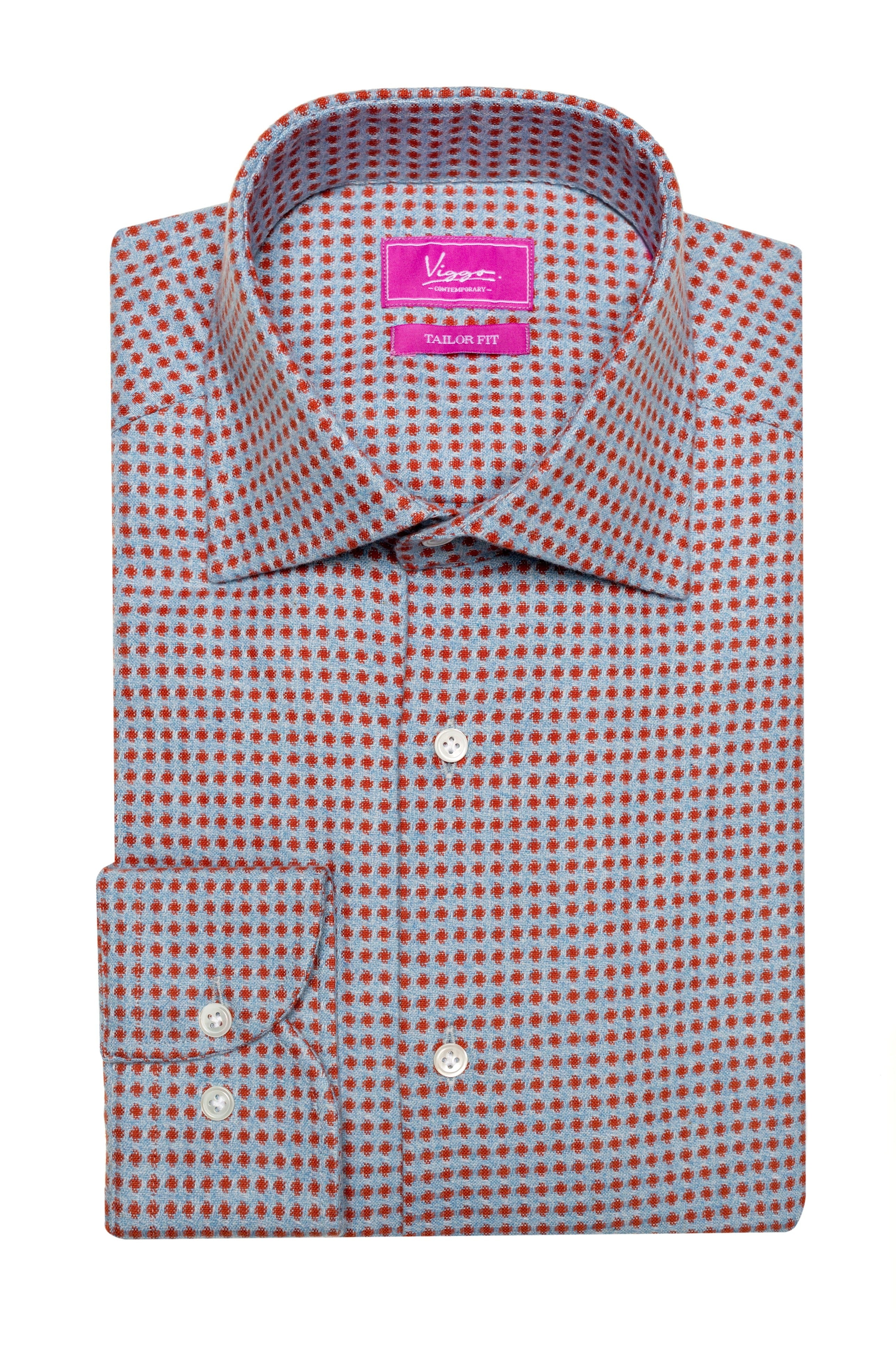 Camicia Blu Con Motivi Rossi