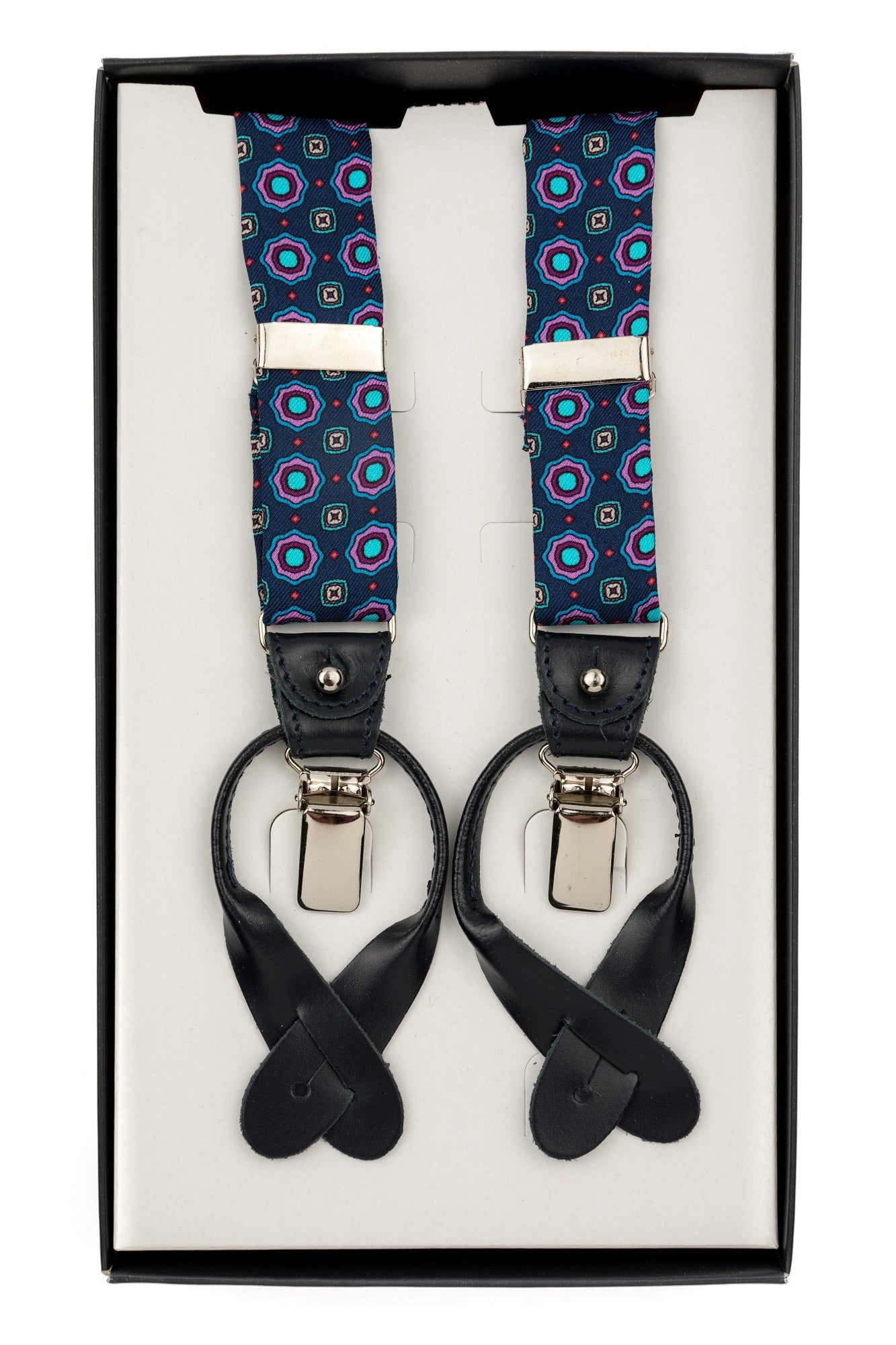 Navy Blue Silk Suspenders