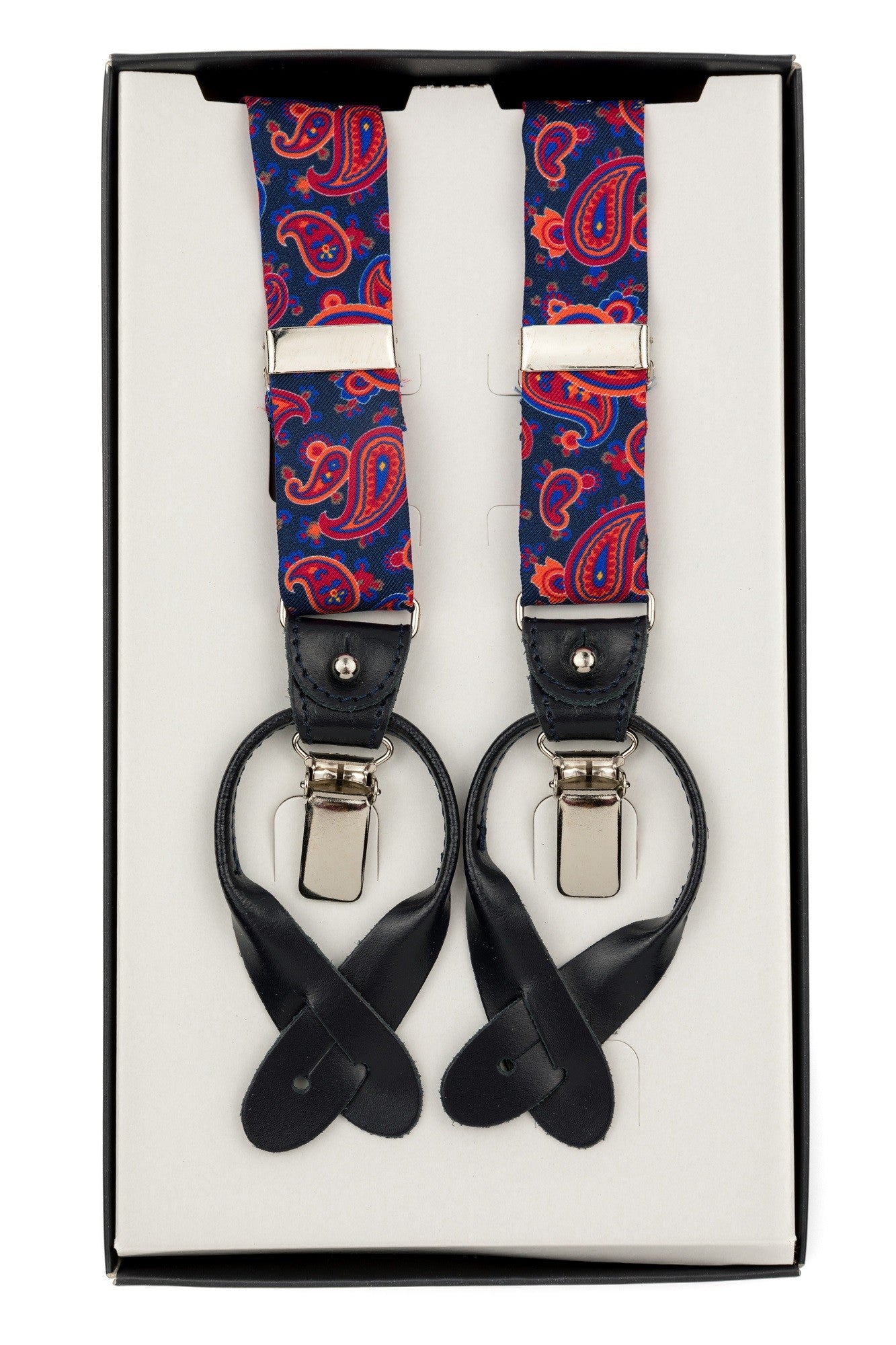 Navy Blue Suspenders With Paisley Pattern