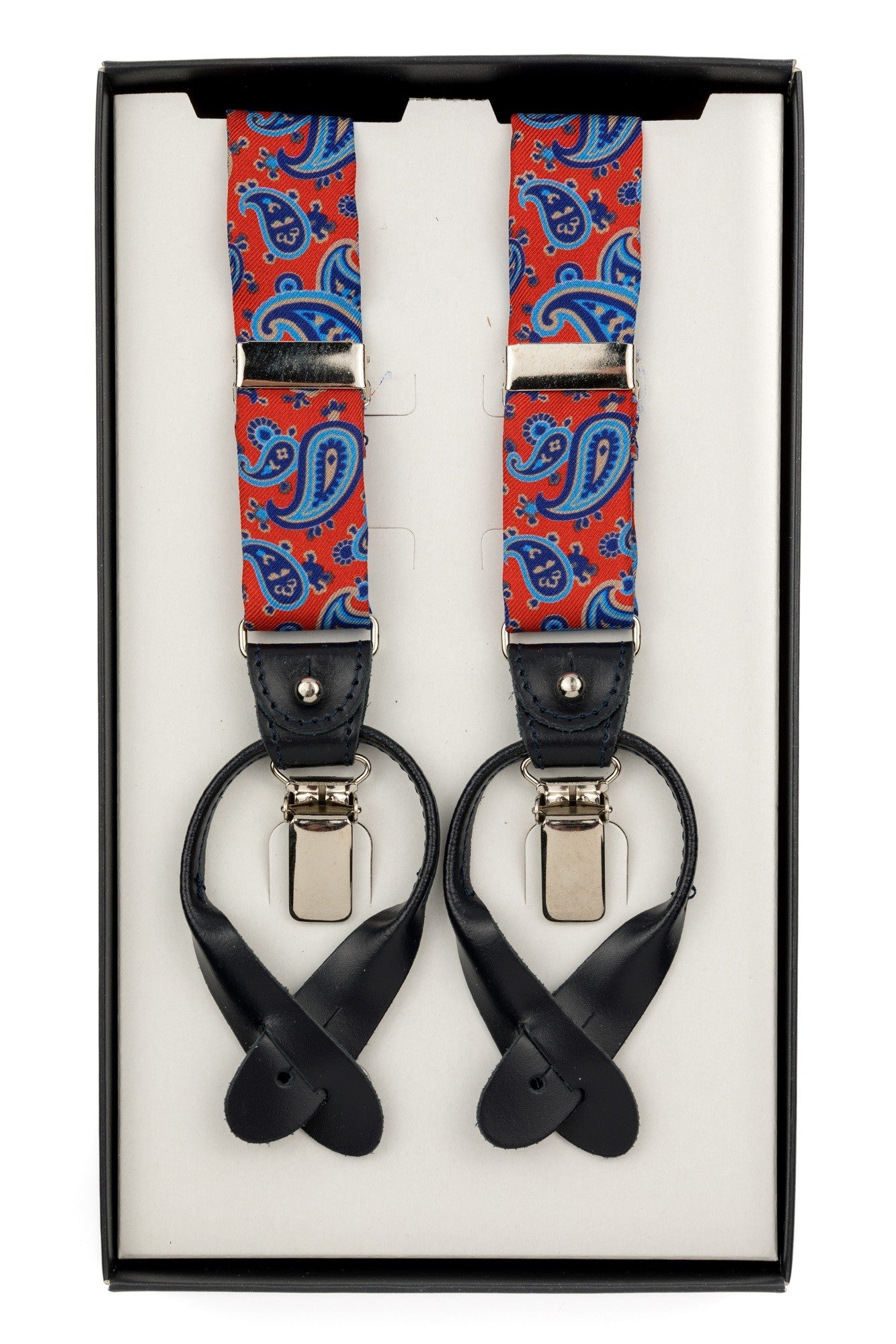 Red Suspenders With Paisley Pattern
