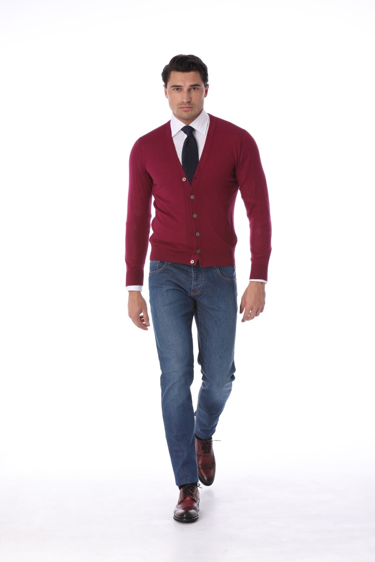 Cardigan bordeaux din lana merino