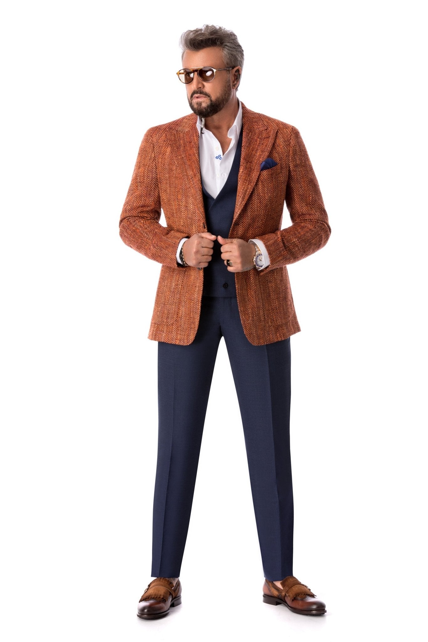 Sacou maro herringbone, tailored fit - Viggo