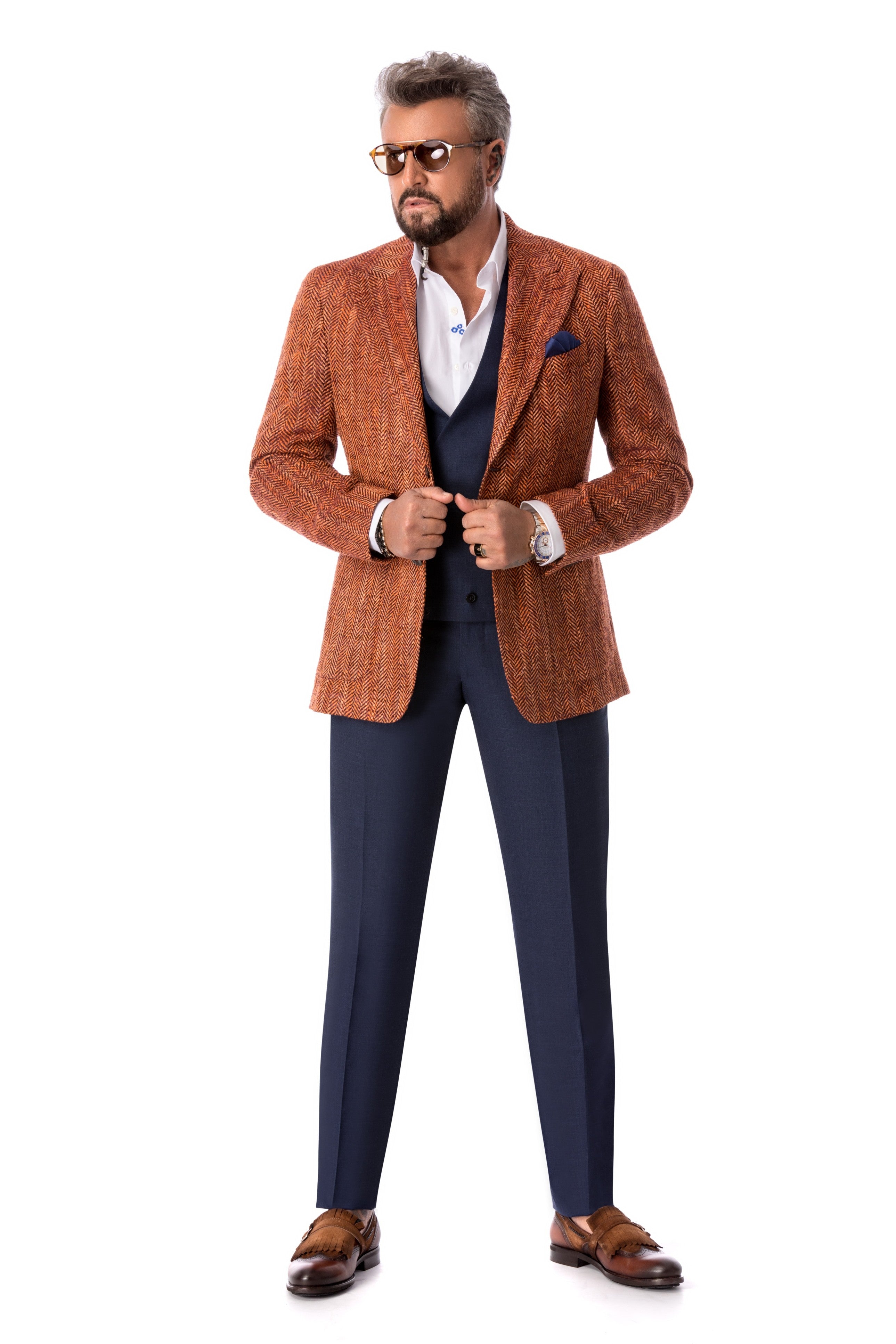 Sacou maro herringbone, tailored fit