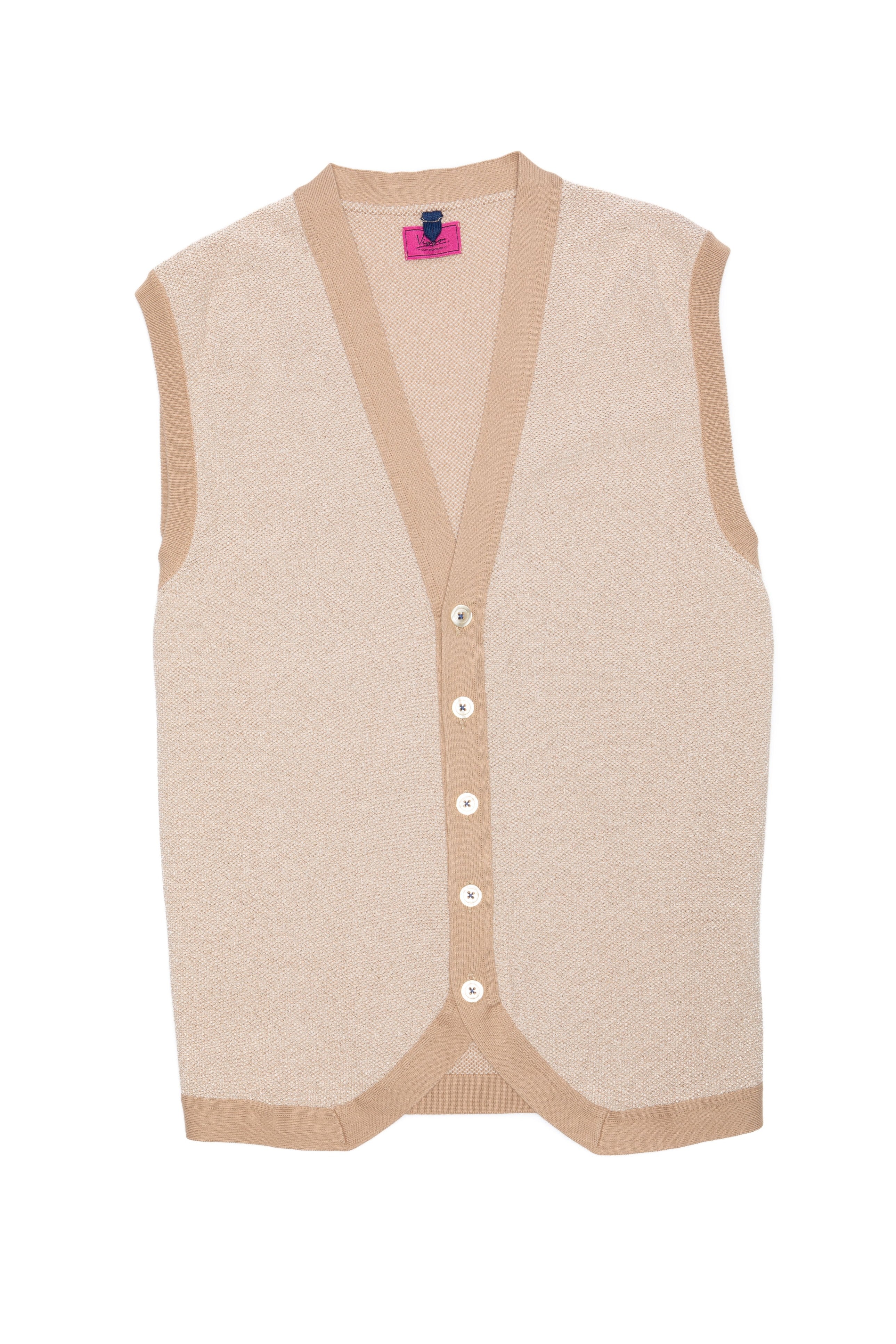 Beige Pepit Casual Vest Textured With Buttons