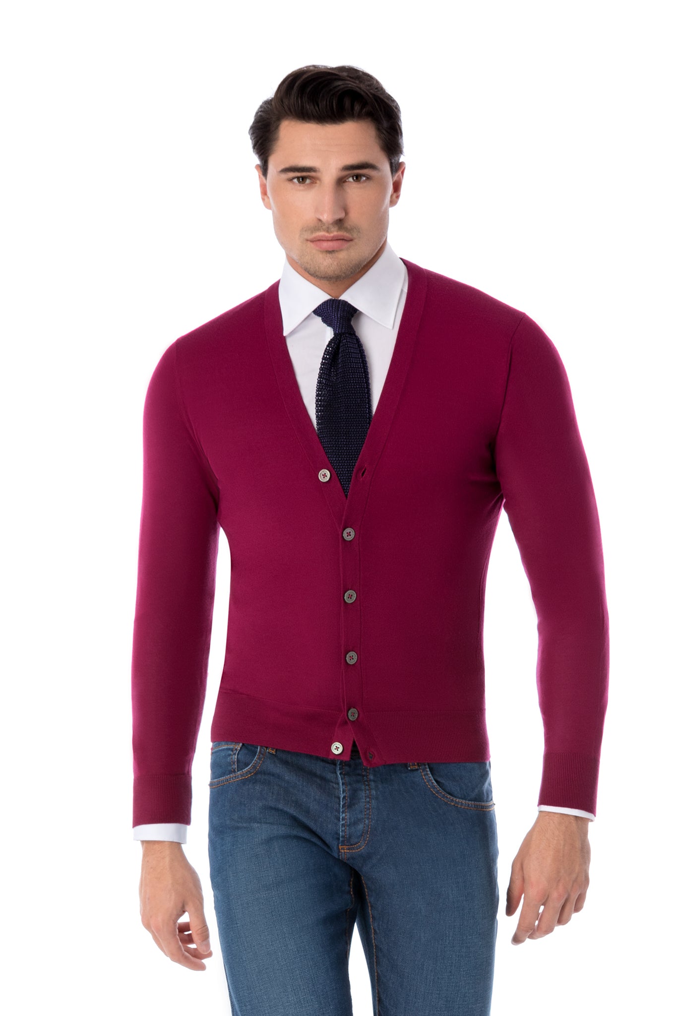 Cardigan bordeaux din lana merino